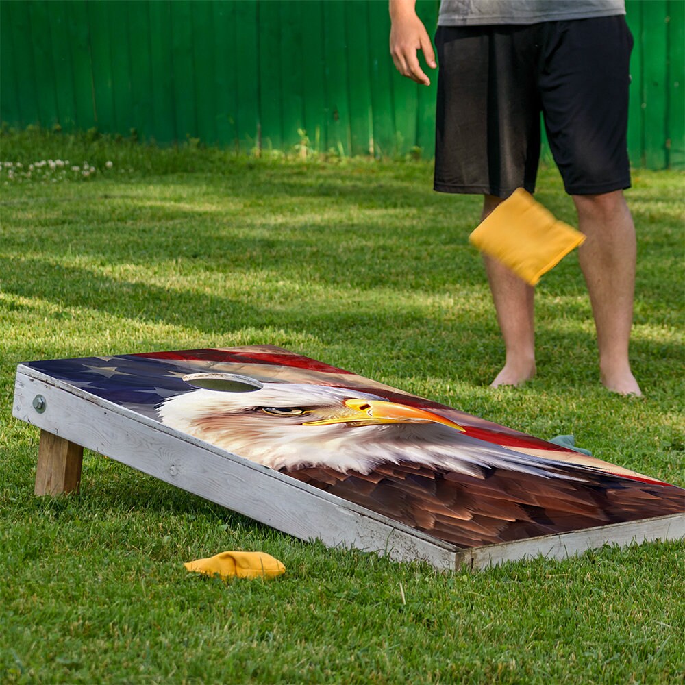 USA American Eagle and Fireworks - Cornhole Board Wrap - Set of 2