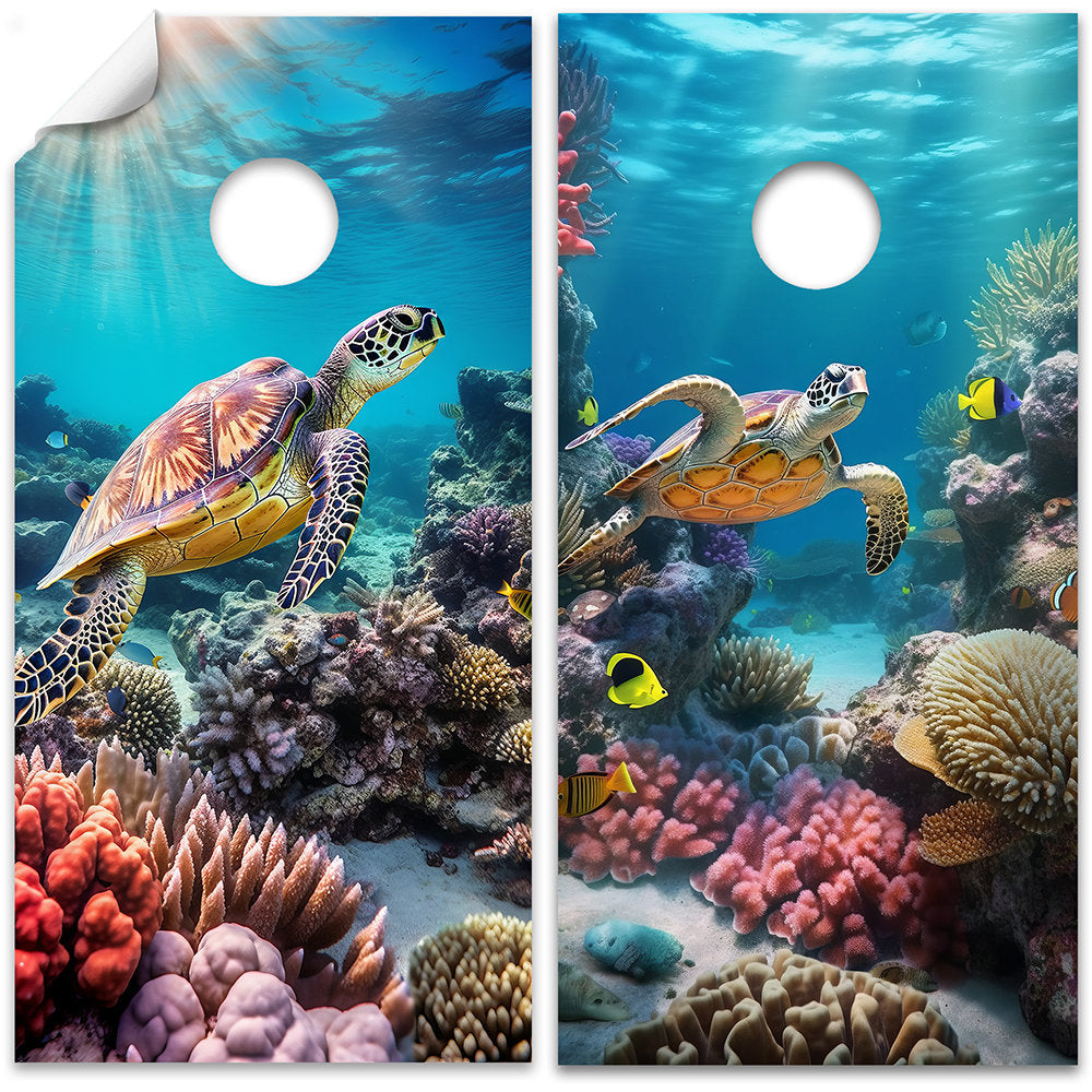 Sea Turtles in Ocean - Cornhole Board Wrap - Set of 2