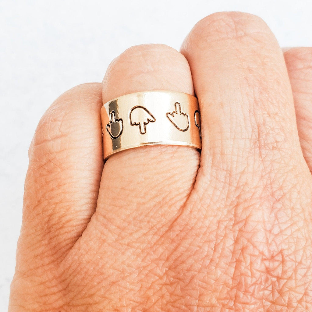 Middle Finger Wide Band Ring