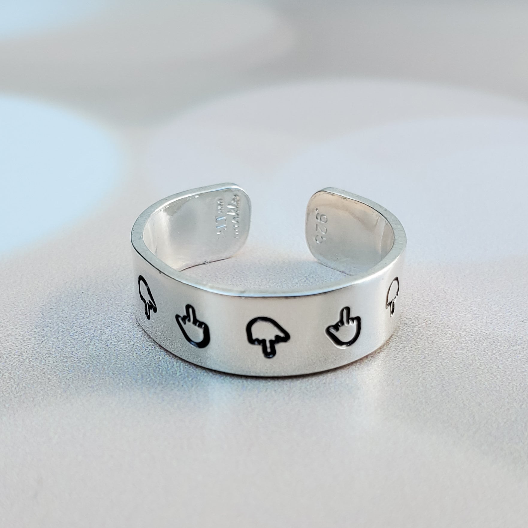 Thin Middle Finger Ring – Hand Stamped Open Band in Aluminum or Sterling Silver