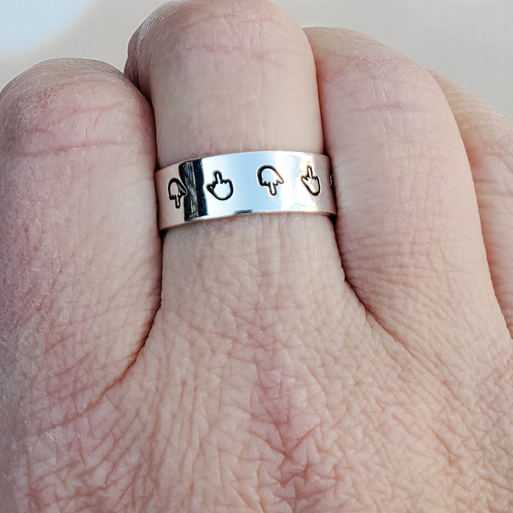 Thin Middle Finger Ring – Hand Stamped Open Band in Aluminum or Sterling Silver