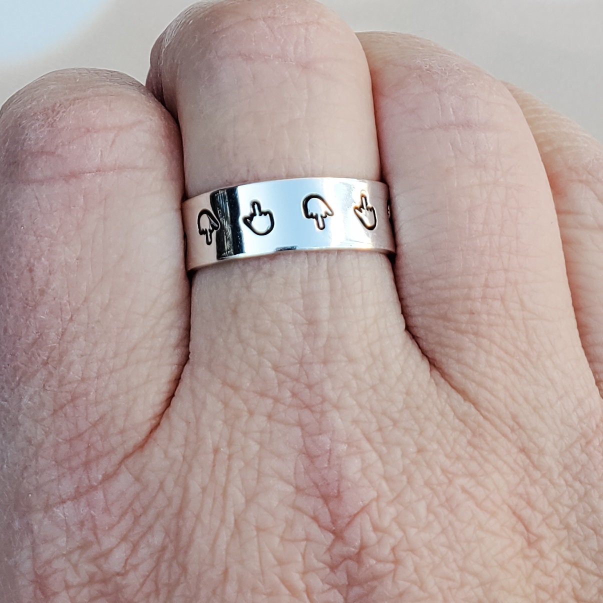 Thin Middle Finger Ring – Hand Stamped Open Band in Aluminum or Sterling Silver