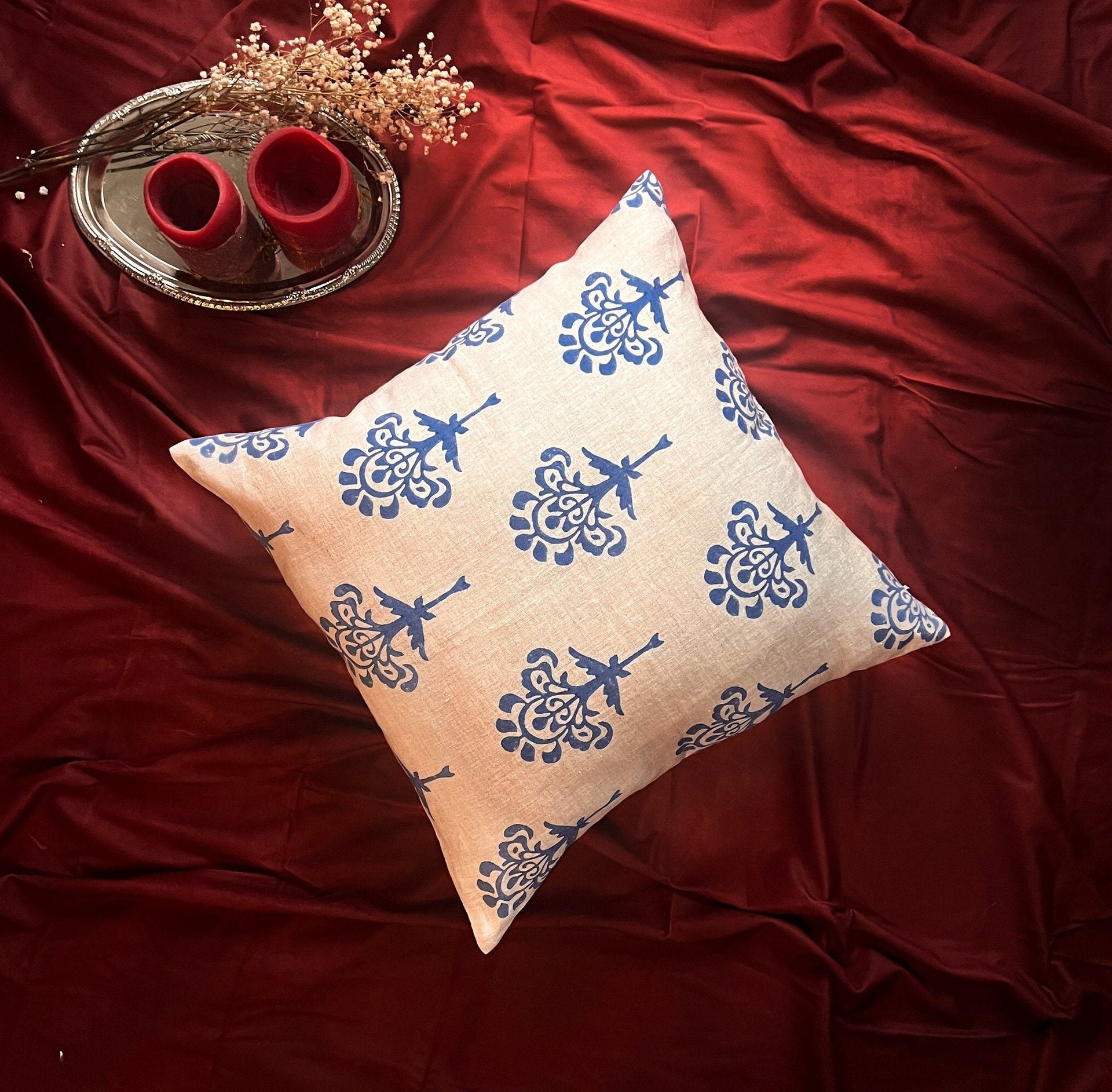 Blue Harmony Pure Linen Throw Pillow Cover