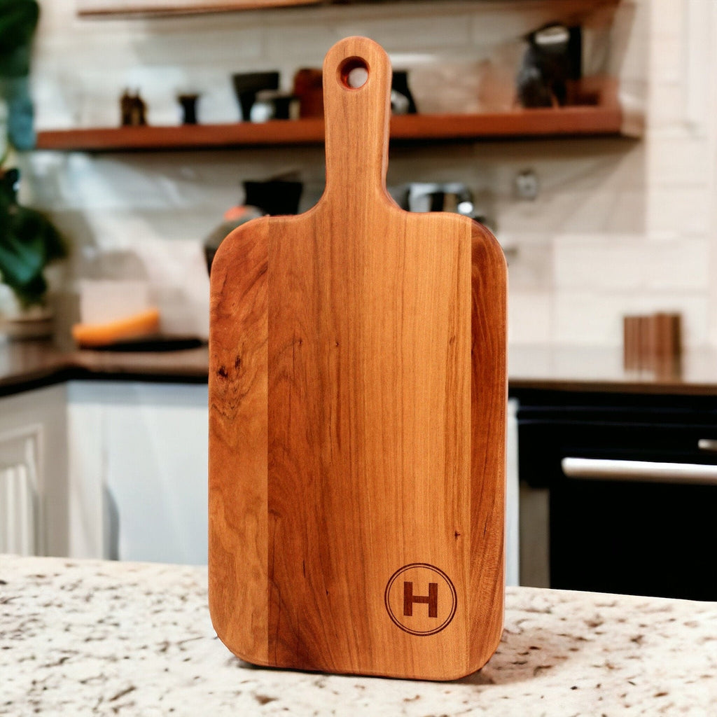 Personalized Last Name Letter Charcuterie Board, Monogram Cherry Wood Paddle Board, Mother’s Day Gift, Wedding Gift, Made in The USA