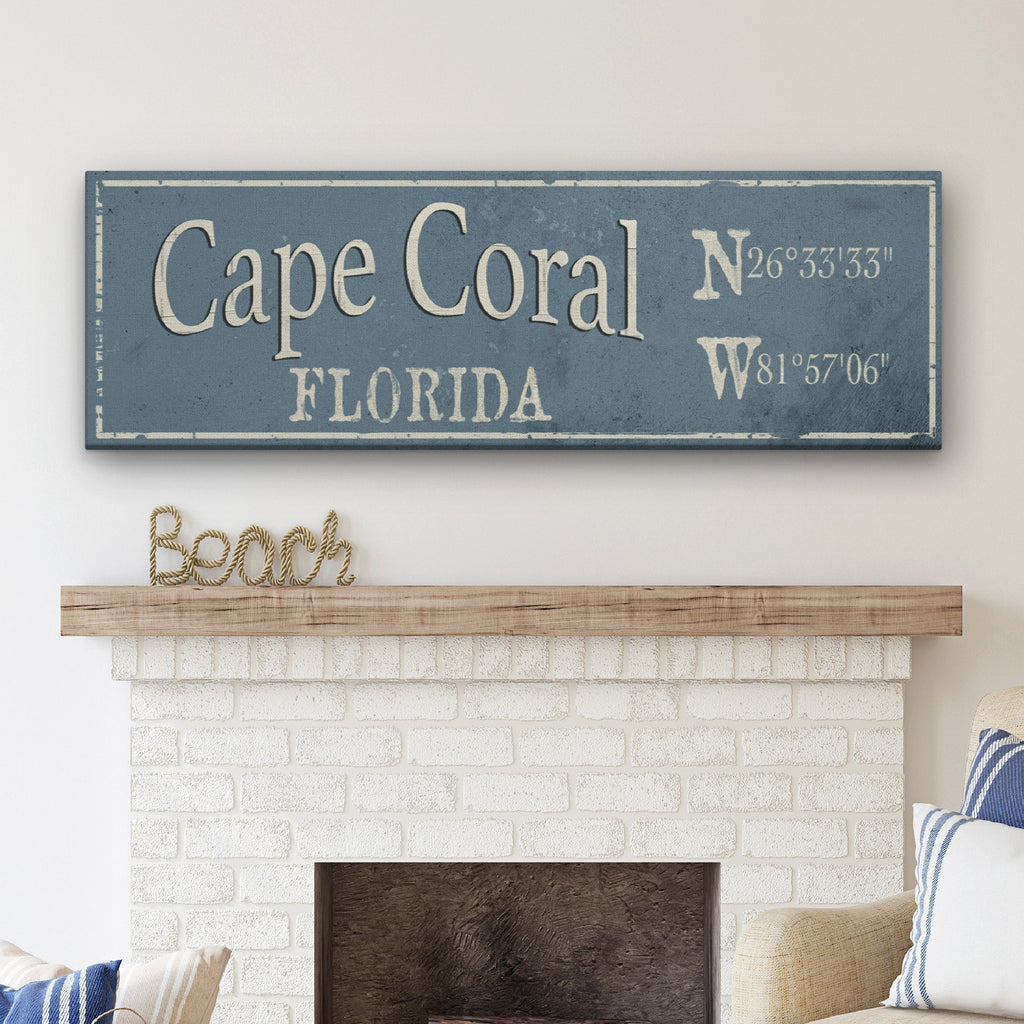 Personalized Rustic City Town Coordinates Canvas Wall Sign