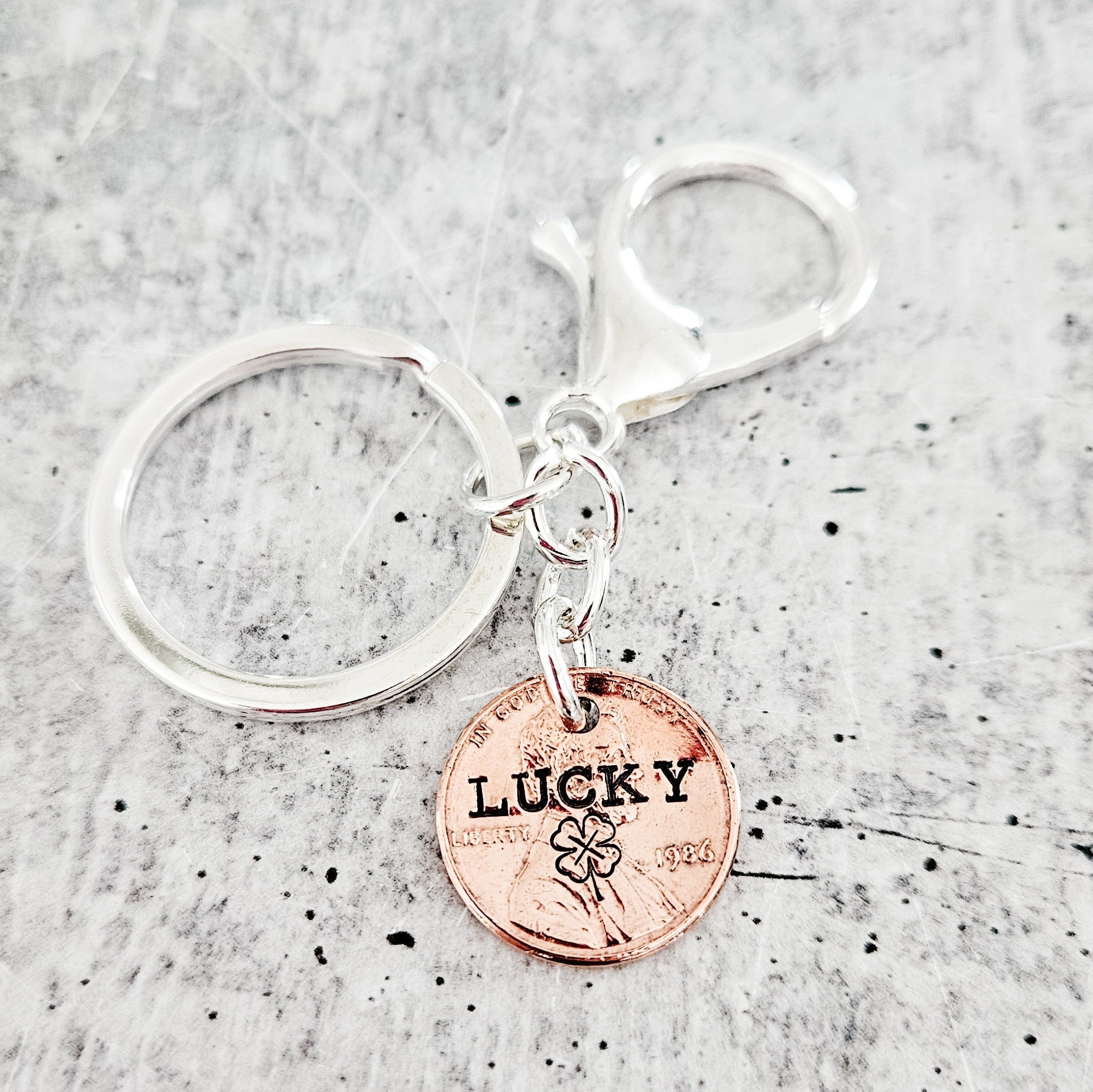 Lucky Penny Four Leaf Clover Keychain