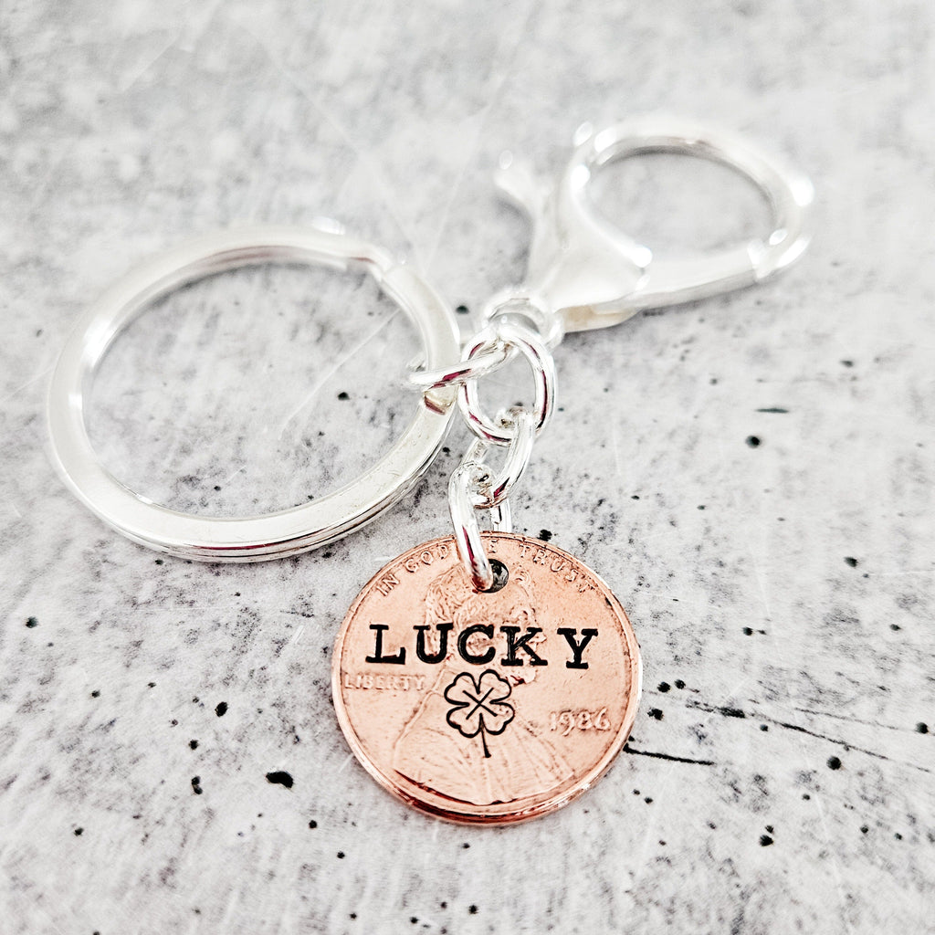 Lucky Penny Four Leaf Clover Keychain