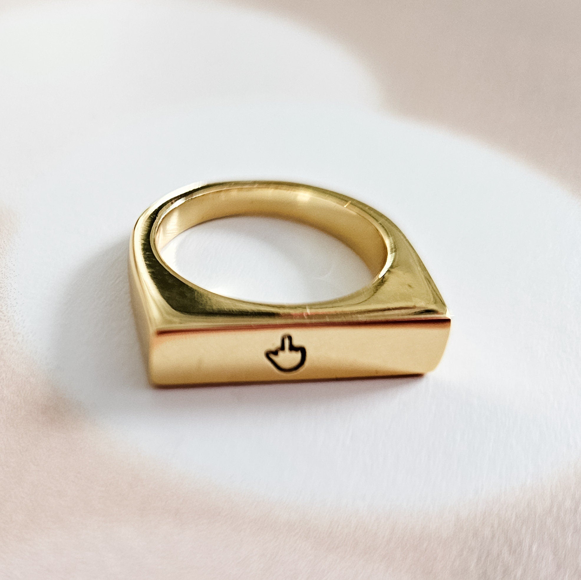 Middle Finger Gold or Silver Flat Top Ring