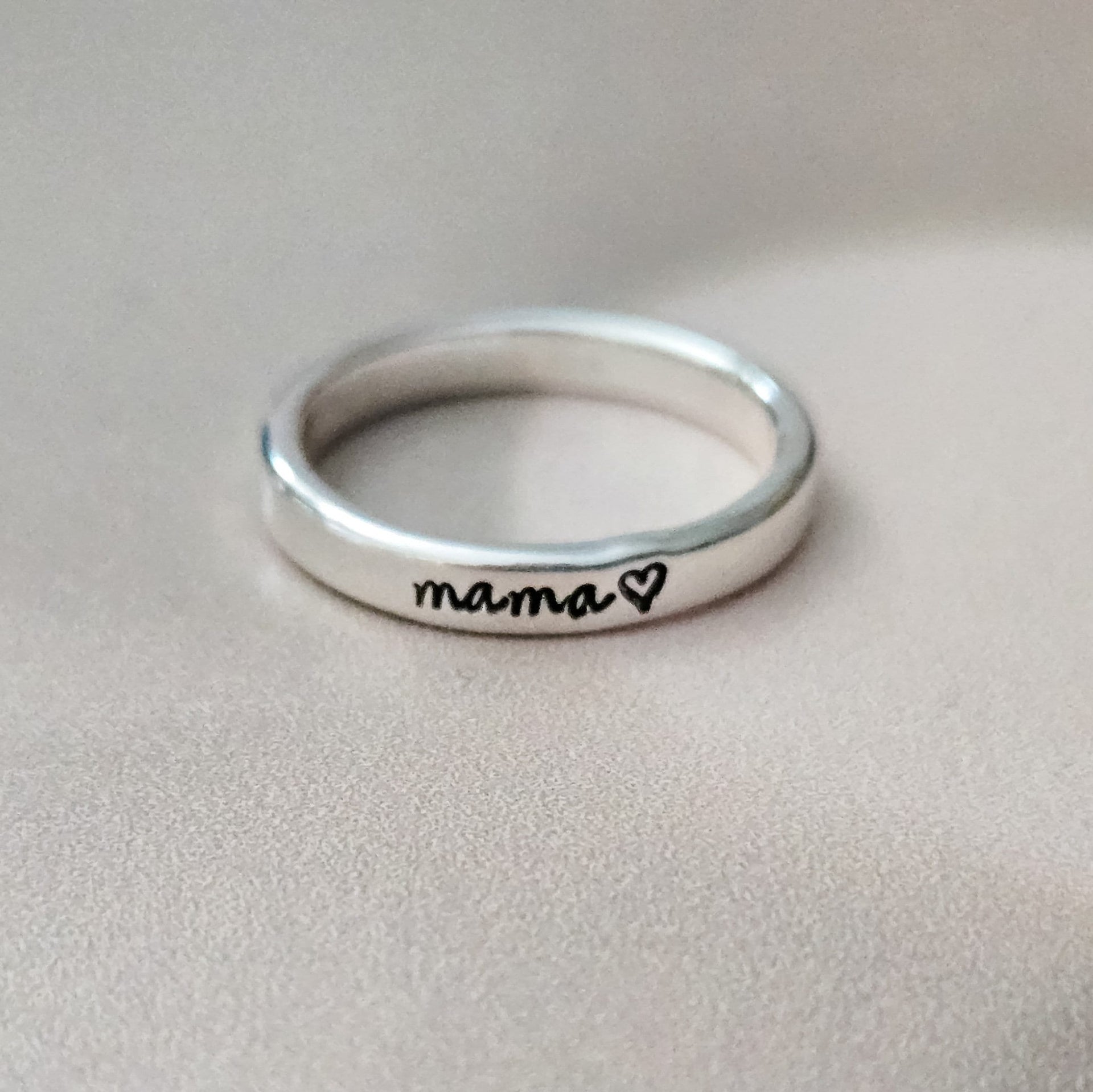 Personalized Sterling Silver Mama Ring - Custom Name Stacking Ring