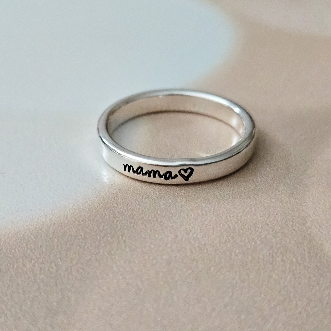 Personalized Sterling Silver Mama Ring - Custom Name Stacking Ring