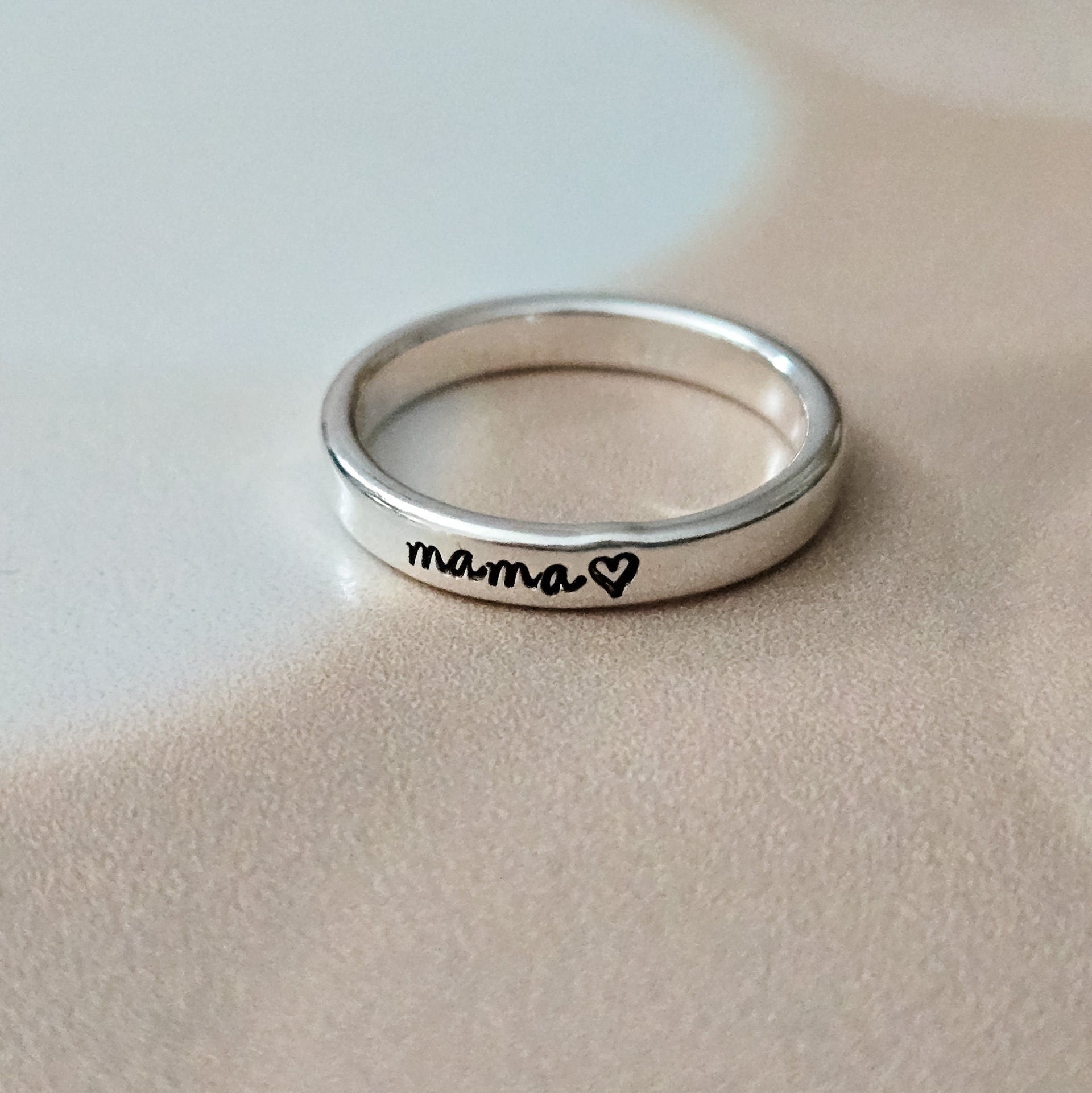 Personalized Sterling Silver Mama Ring - Custom Name Stacking Ring