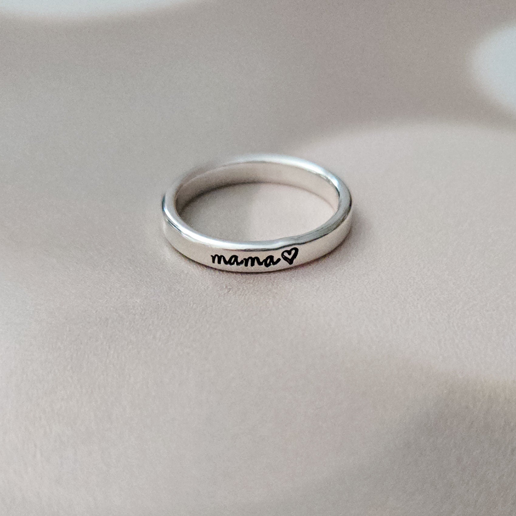 Personalized Sterling Silver Mama Ring - Custom Name Stacking Ring