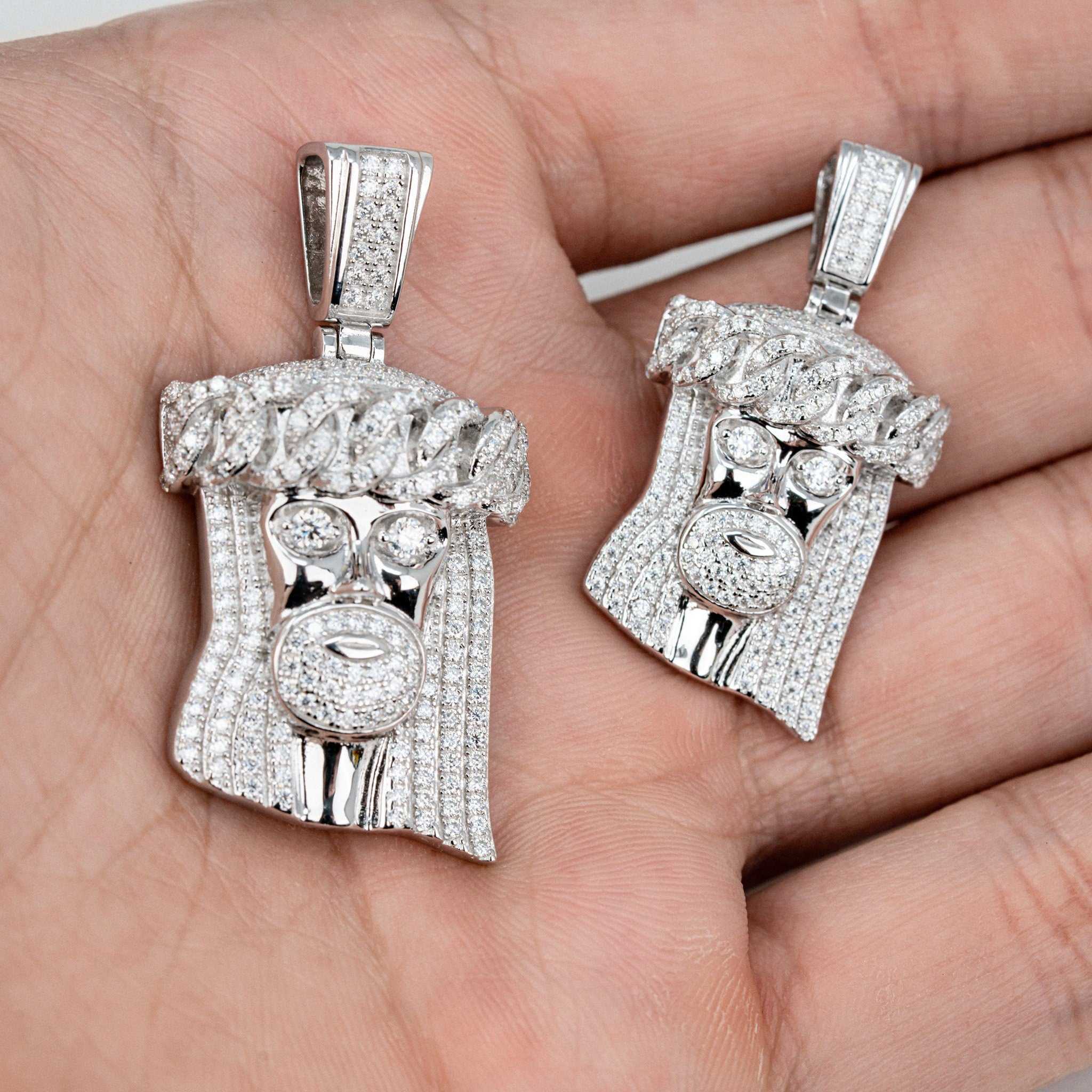 Moissanite Jesus Head Piece Pendant 925 Sterling Silver