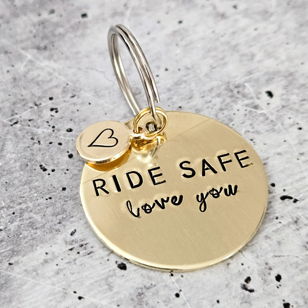Ride Safe Love You Brass Keychain