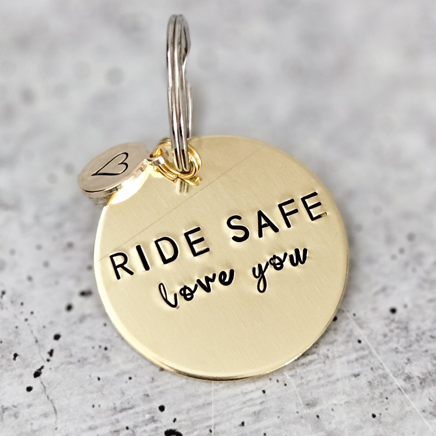 Ride Safe Love You Brass Keychain