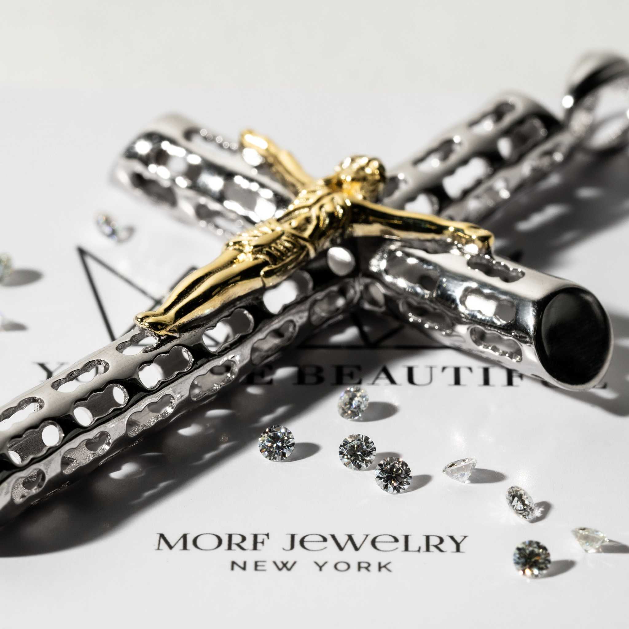 Jesus Crucufix Cross Pendant - Two Tone