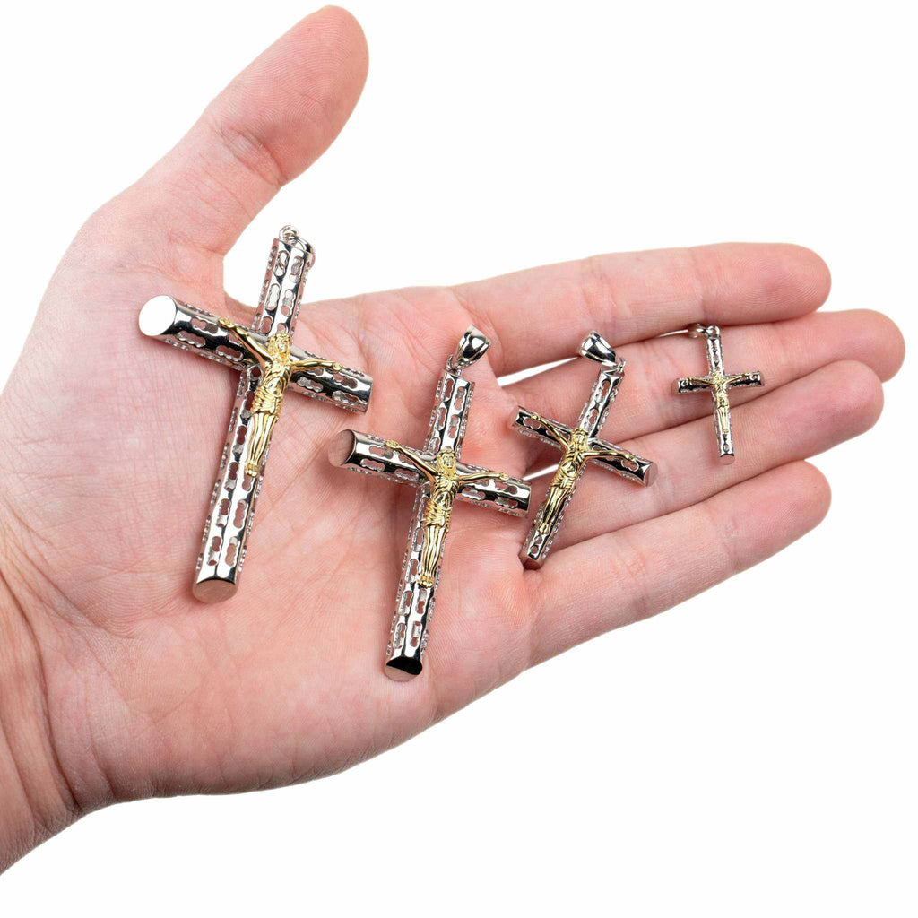 Jesus Crucufix Cross Pendant - Two Tone