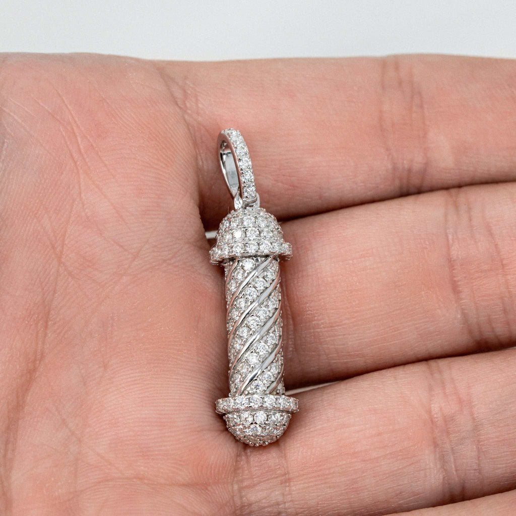 Barber Pole Iced Moissanite Pendant - 925 Sterling Silver Men's Hip Hop Jewelry