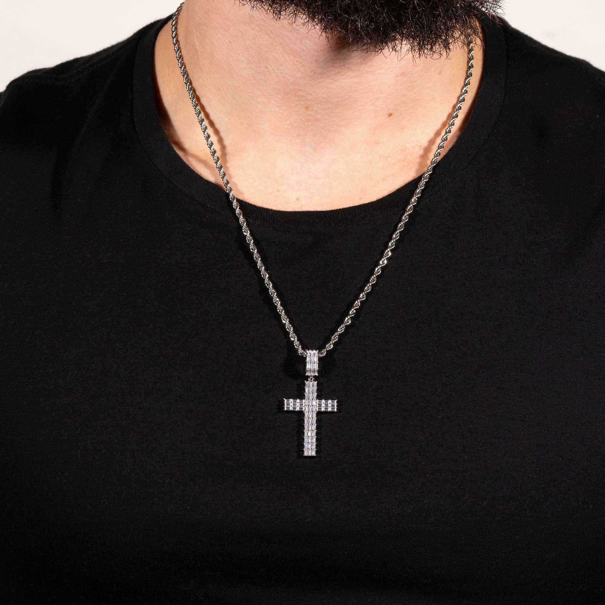 Baguette Silver Cross Pendant