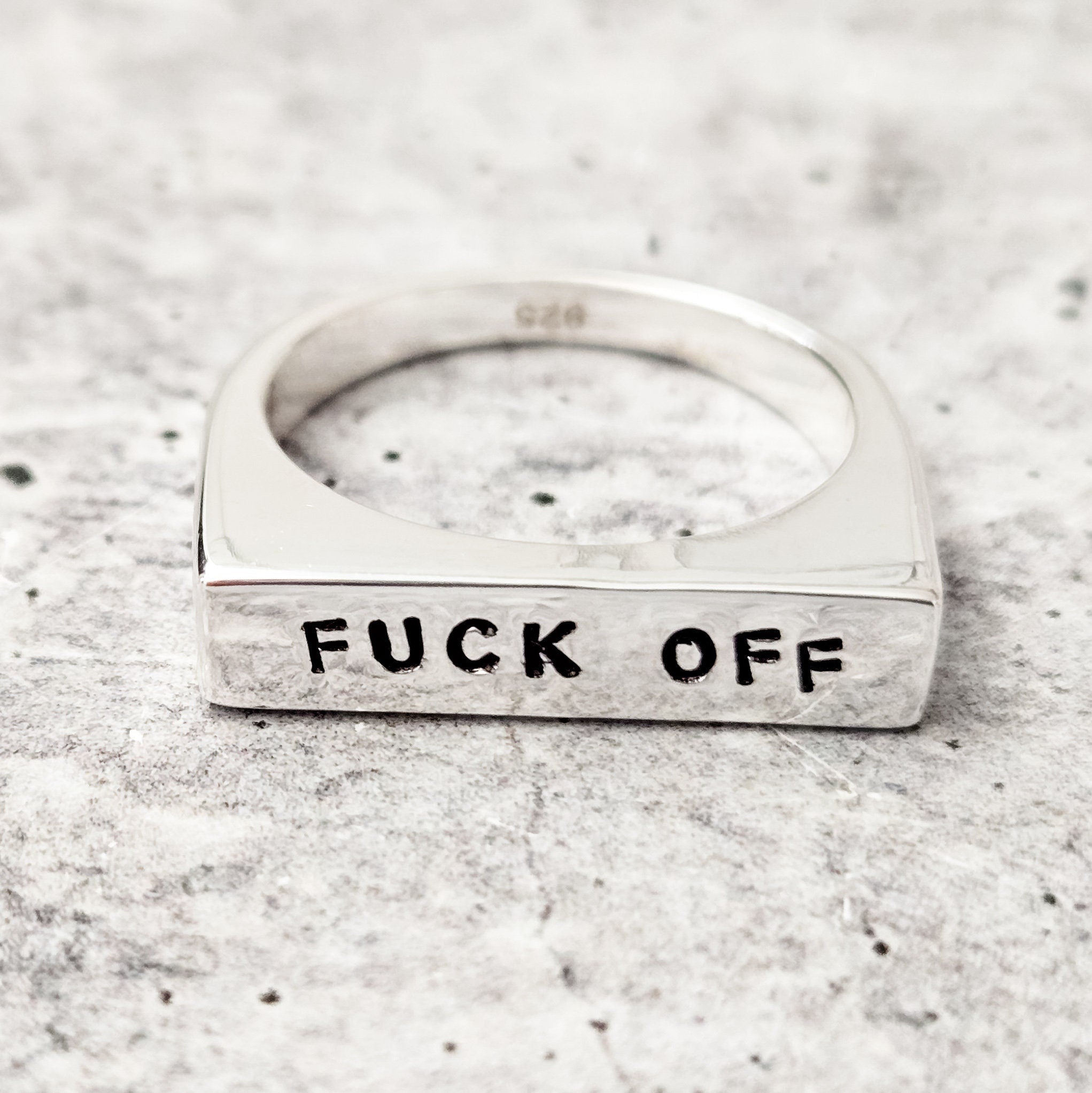 FUCK OFF Gold or Silver Flat Top Ring