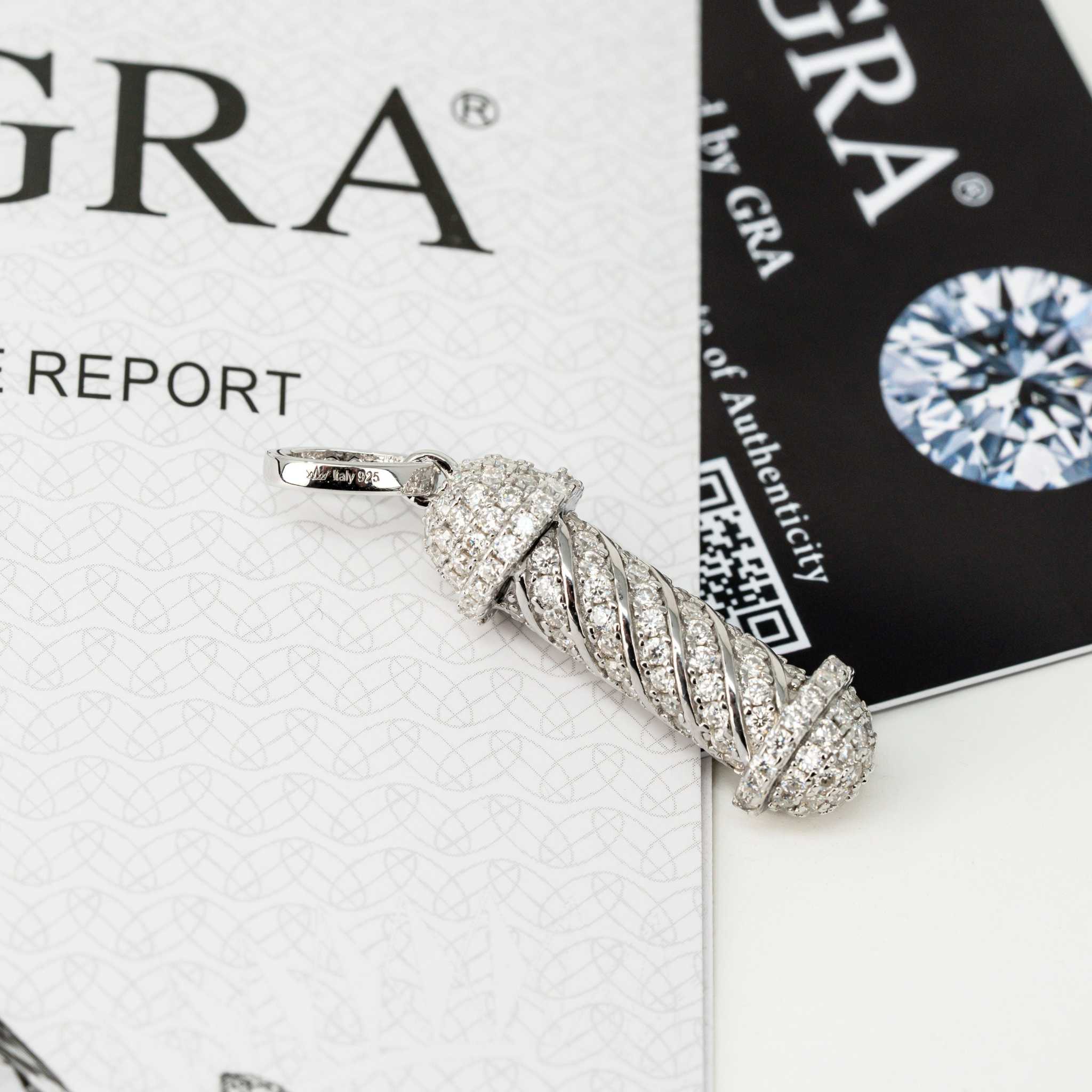 Barber Pole Iced Moissanite Pendant - 925 Sterling Silver Men's Hip Hop Jewelry