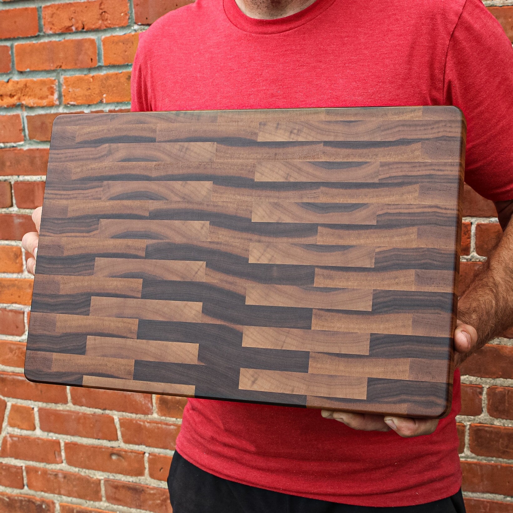 Large End Grain Calico Walnut Cutting Board, Walnut Butcher Block with Rubber Feet, Up to 2” Thick, Wedding Gift, Anniversary Gift, USA Made
