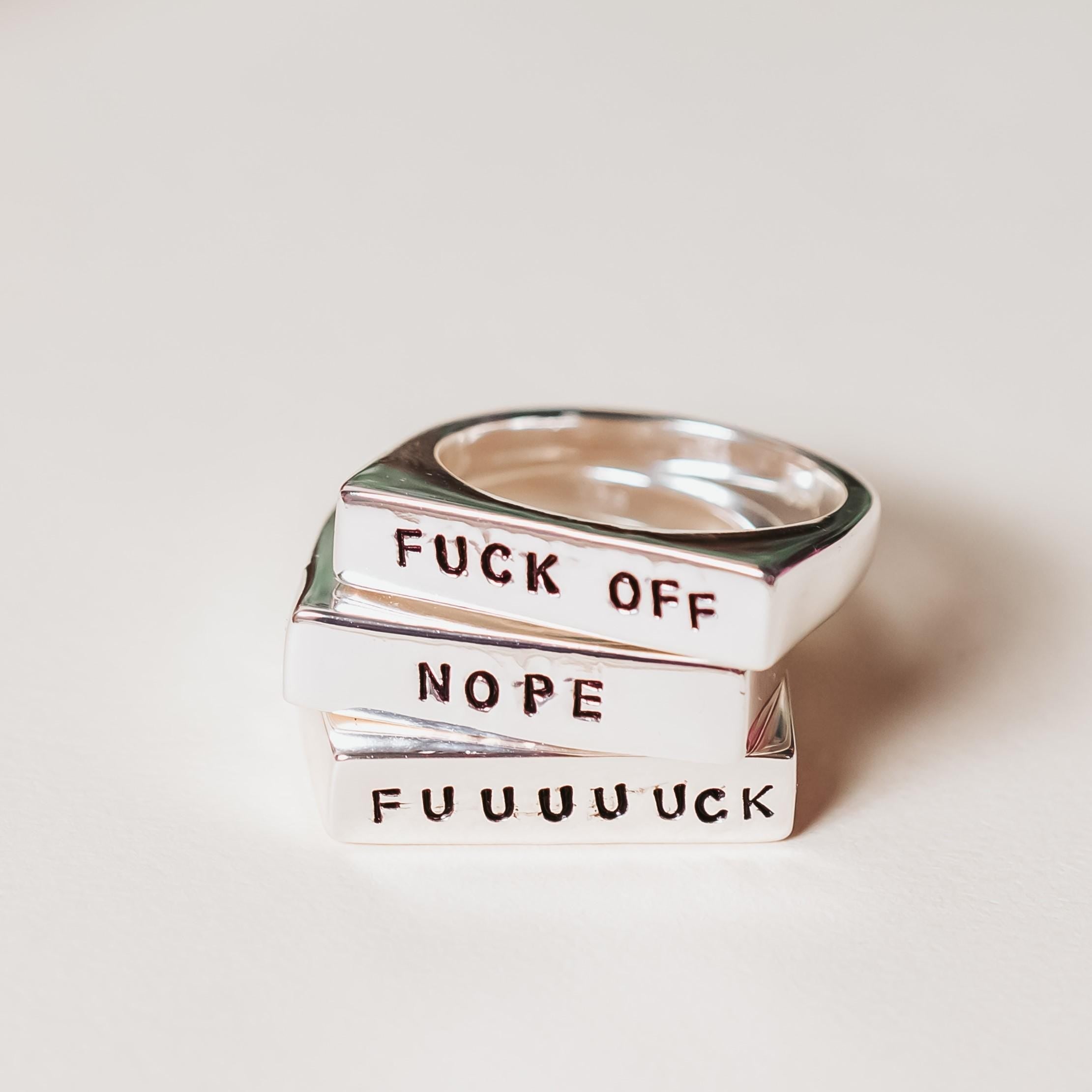 FUCK OFF Gold or Silver Flat Top Ring