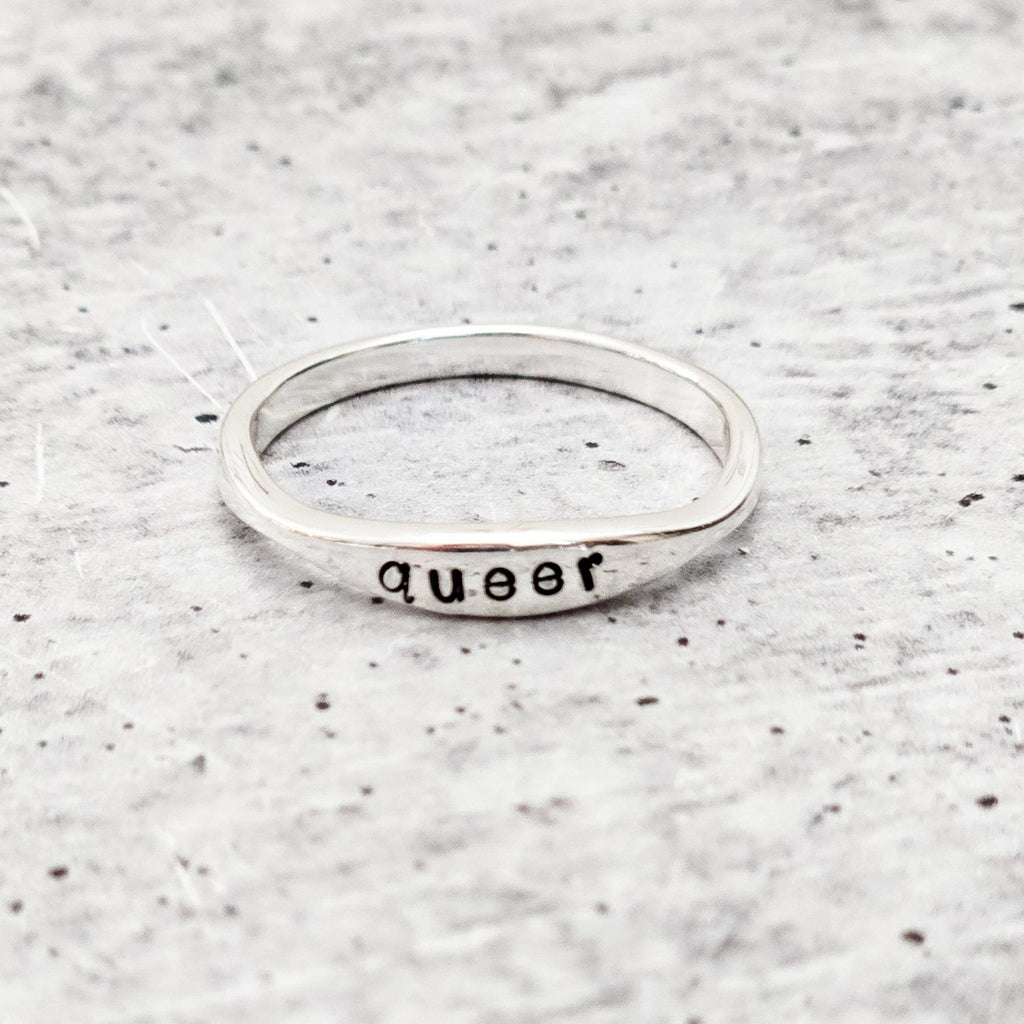 QUEER Dainty Gold Plated or Sterling Silver Ring