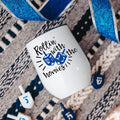 White 12oz stainless steel wine tumbler featuring the phrase Rollin with the Homies in blue ink