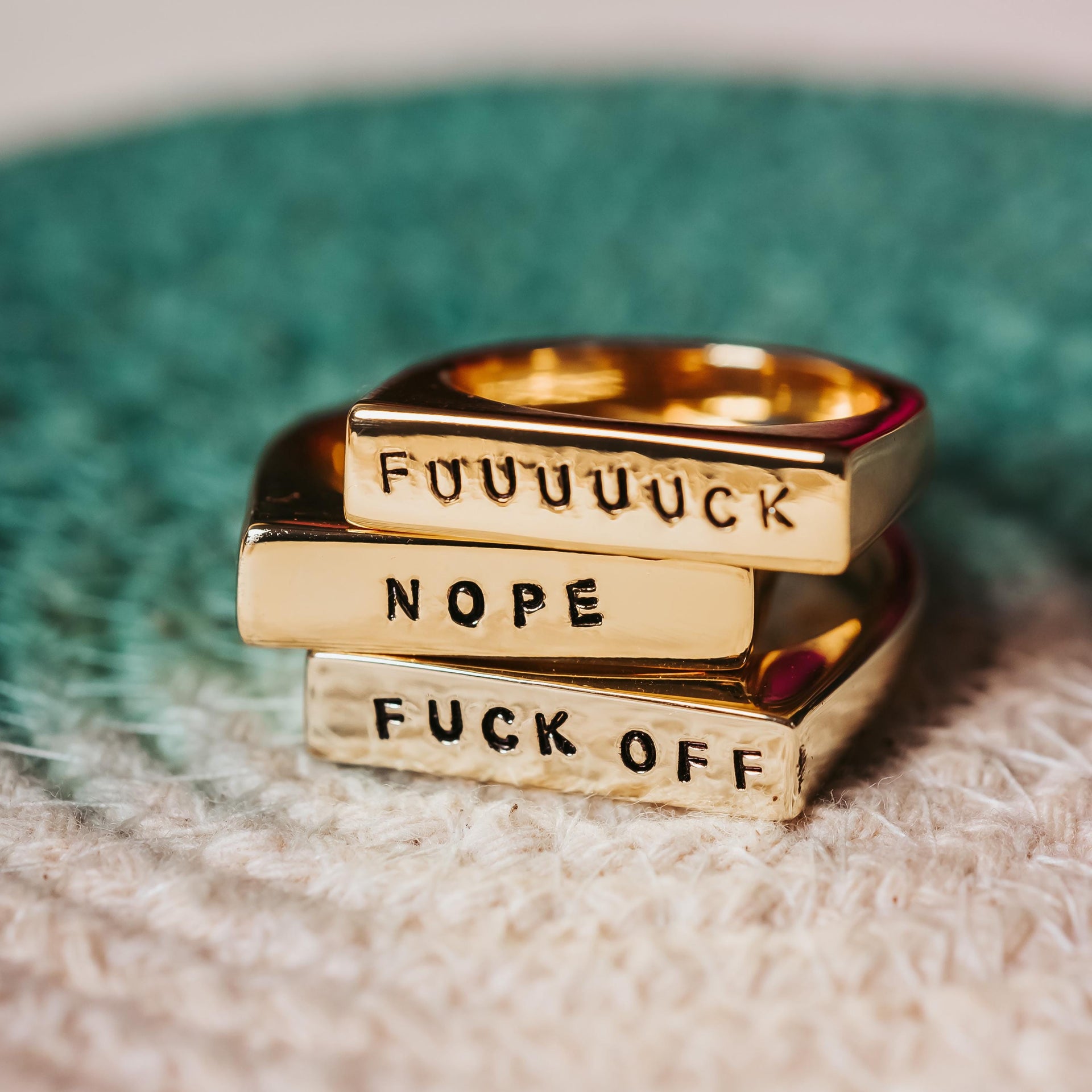 FUCK OFF Gold or Silver Flat Top Ring
