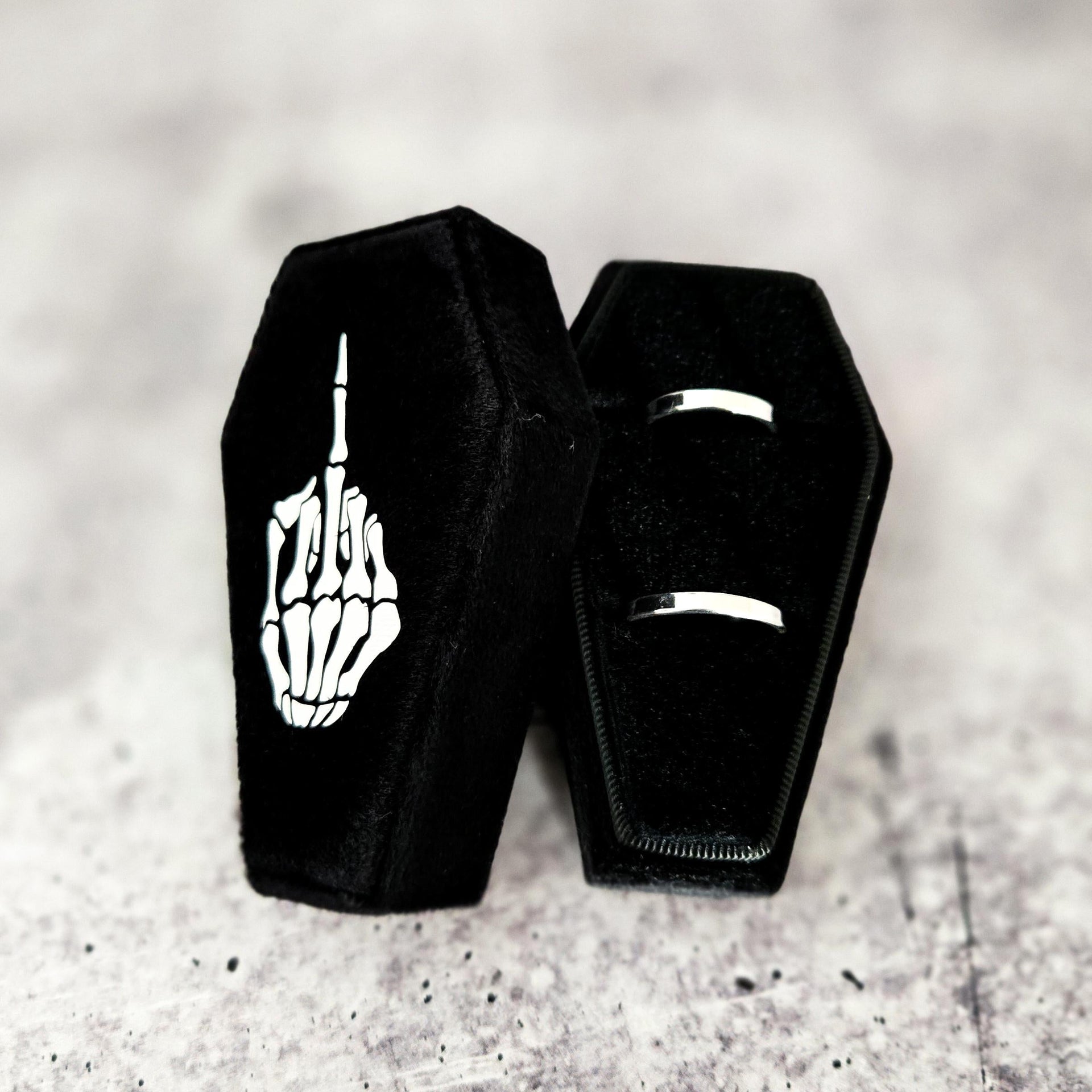 Together Forever Black Velvet Coffin Ring Box