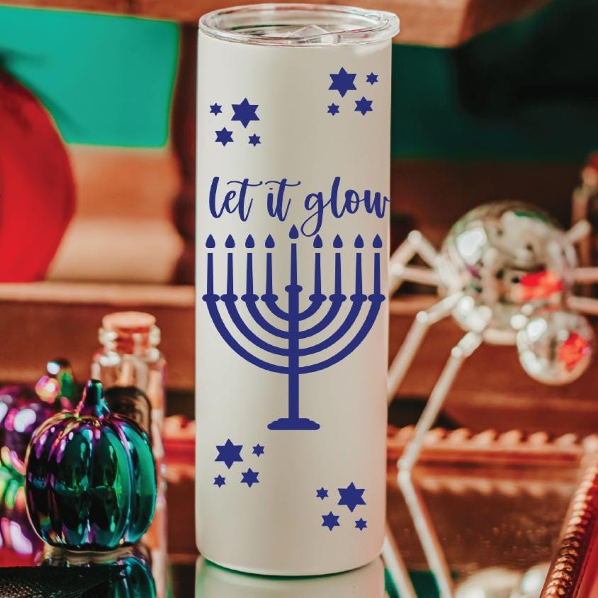 Let It Glow Hanukkah Glow in the Dark Drink Tumbler