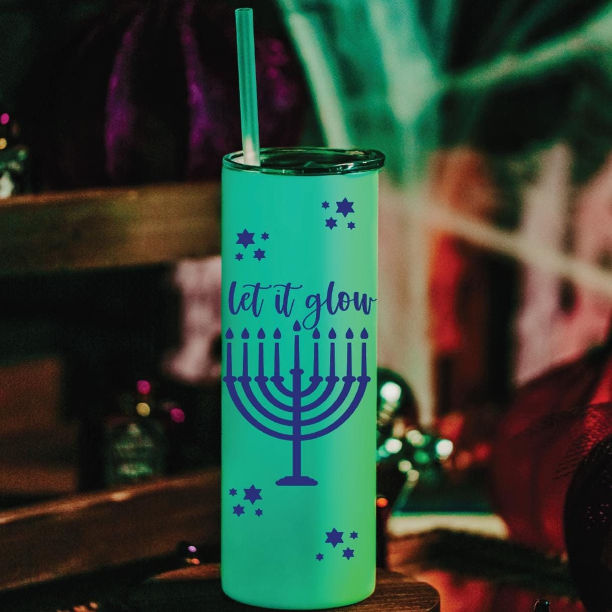 Let It Glow Hanukkah Glow in the Dark Drink Tumbler