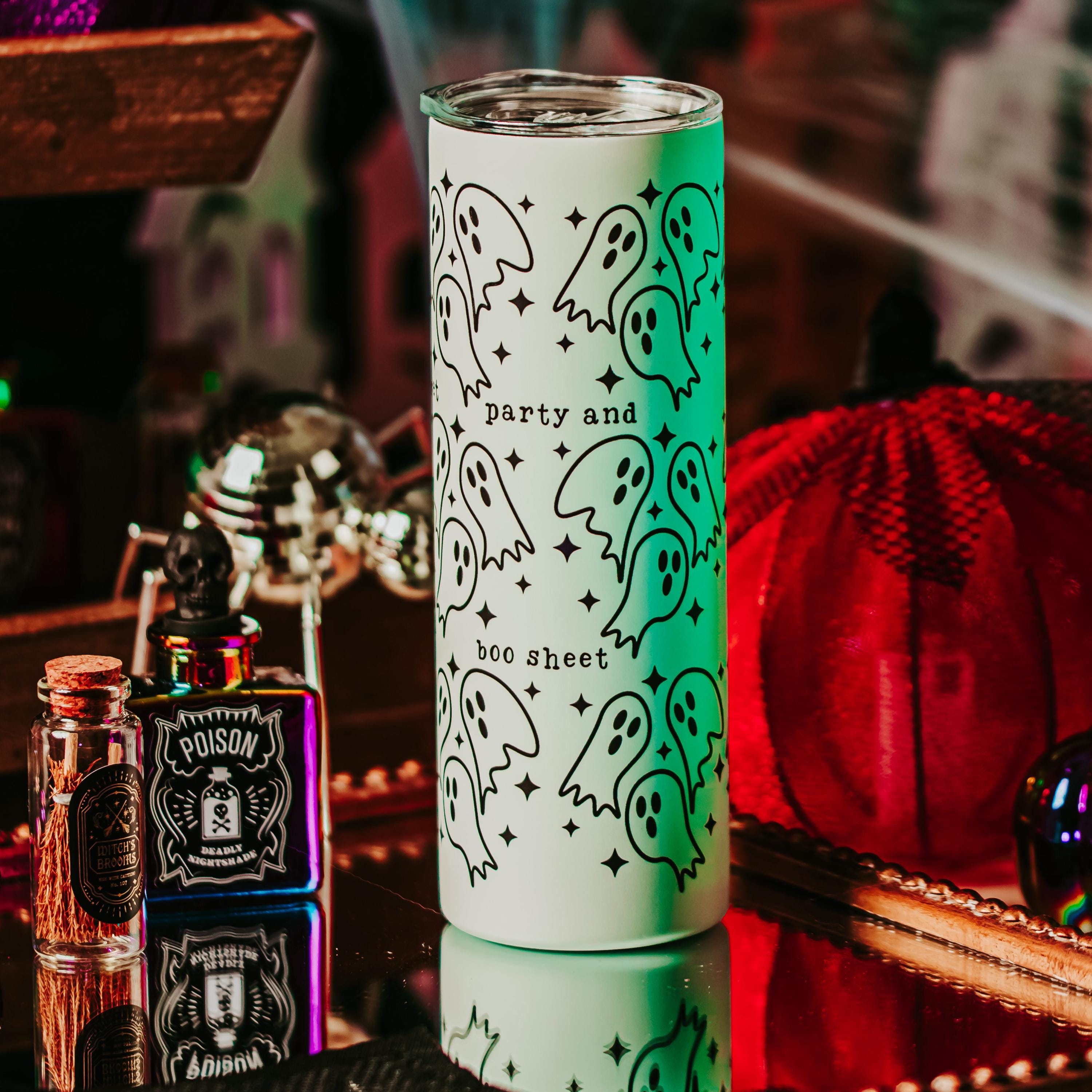 Party and Boo Sheet Funny Glow in the Dark Halloween Tumbler