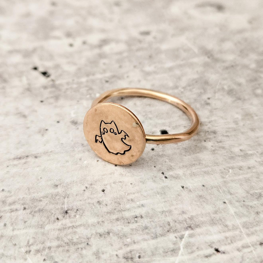 Halloween Ghost Cat Ring: Sterling Silver or Gold-Filled