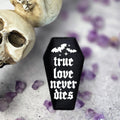 True Love Never Dies Black Velvet Coffin Ring Box