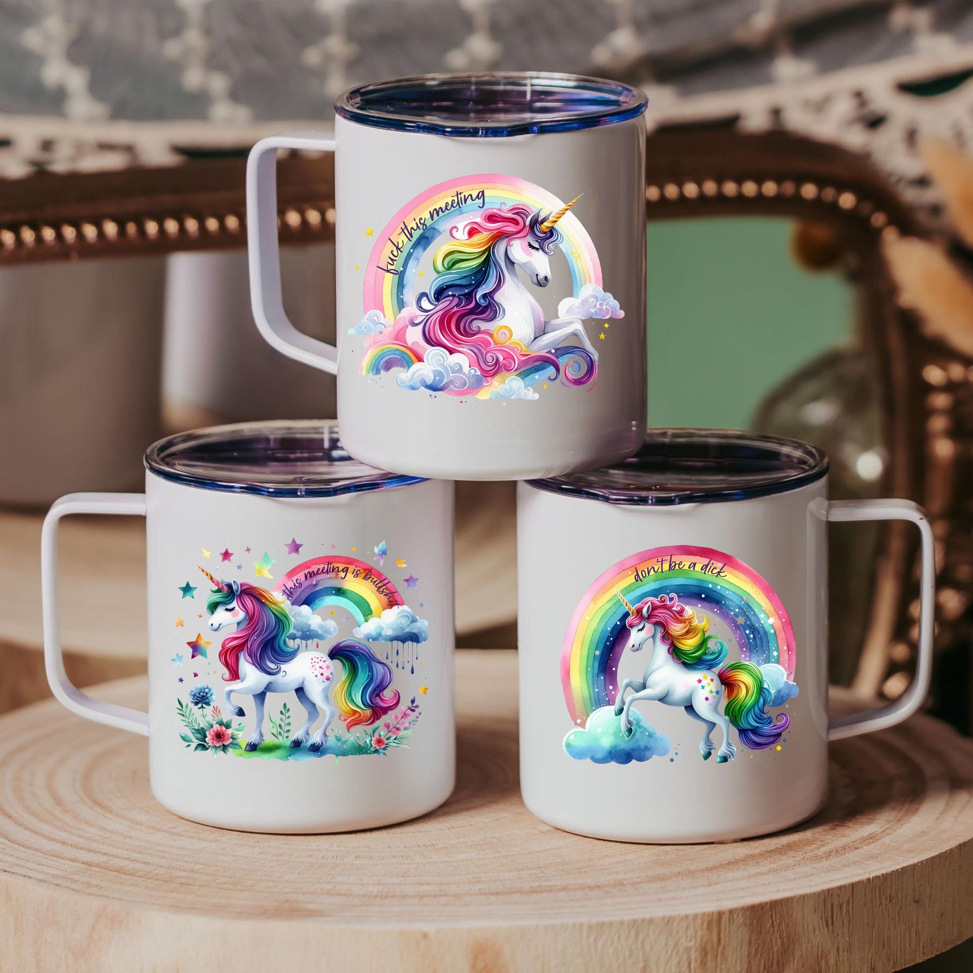 Don't Be a Dick Magical Unicorn Travel Coffee Mug