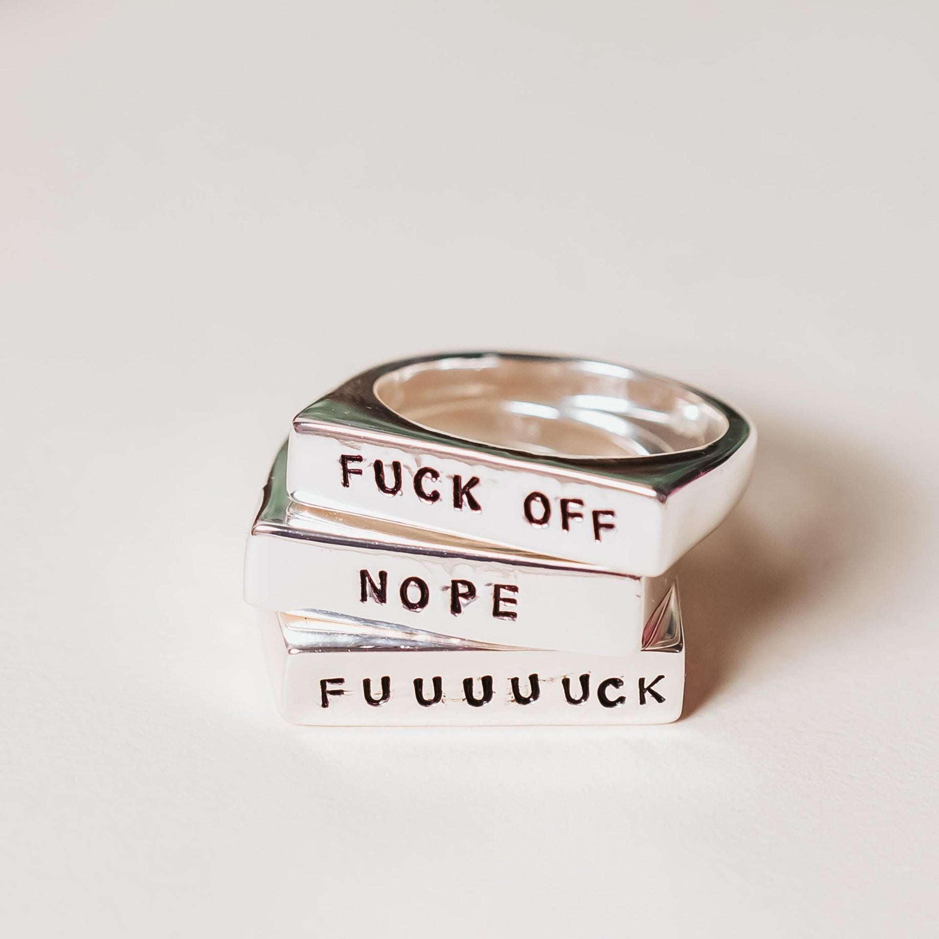 Feminist Flat Top Band Ring: Gold Plated or Sterling Silver Flat Top Band