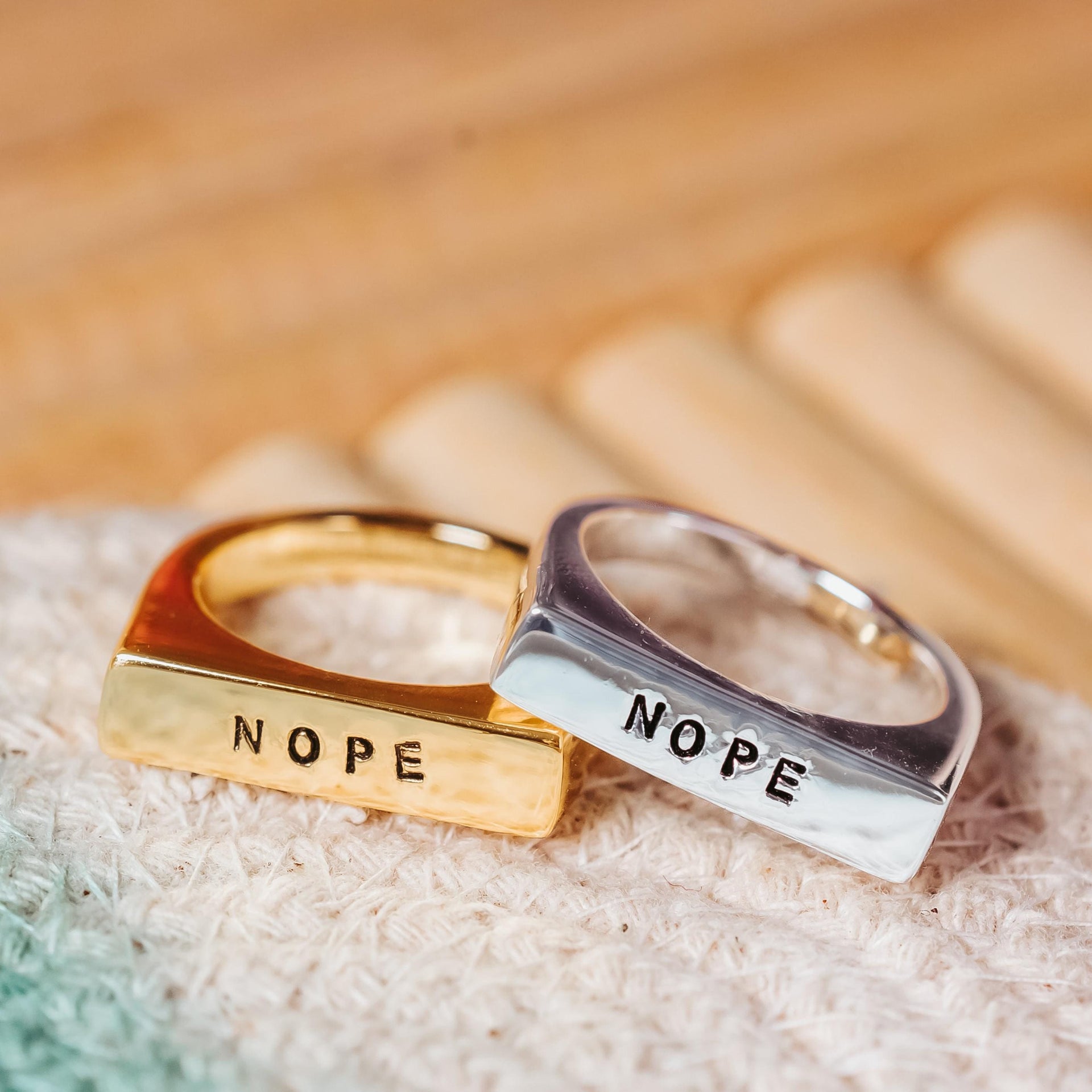 NOPE Gold or Silver Flat Top Ring
