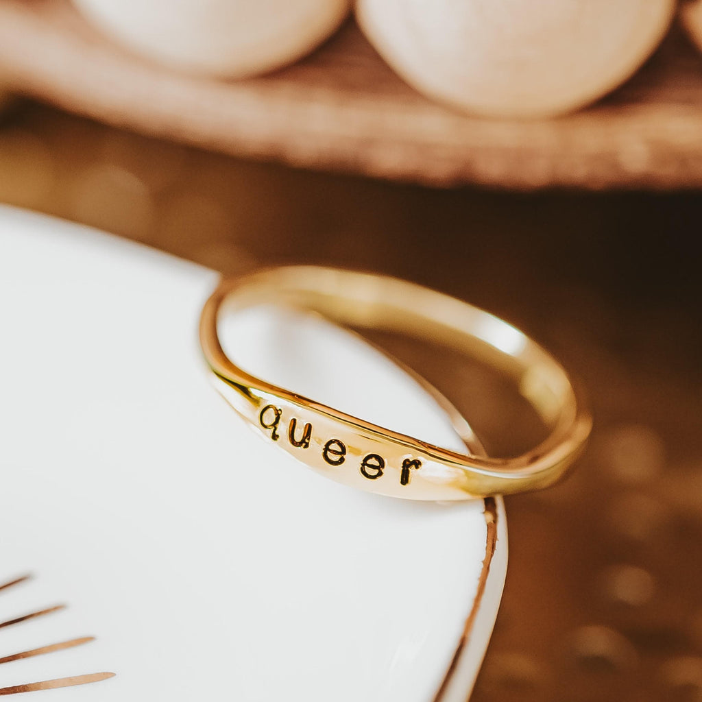 QUEER Dainty Gold Plated or Sterling Silver Ring