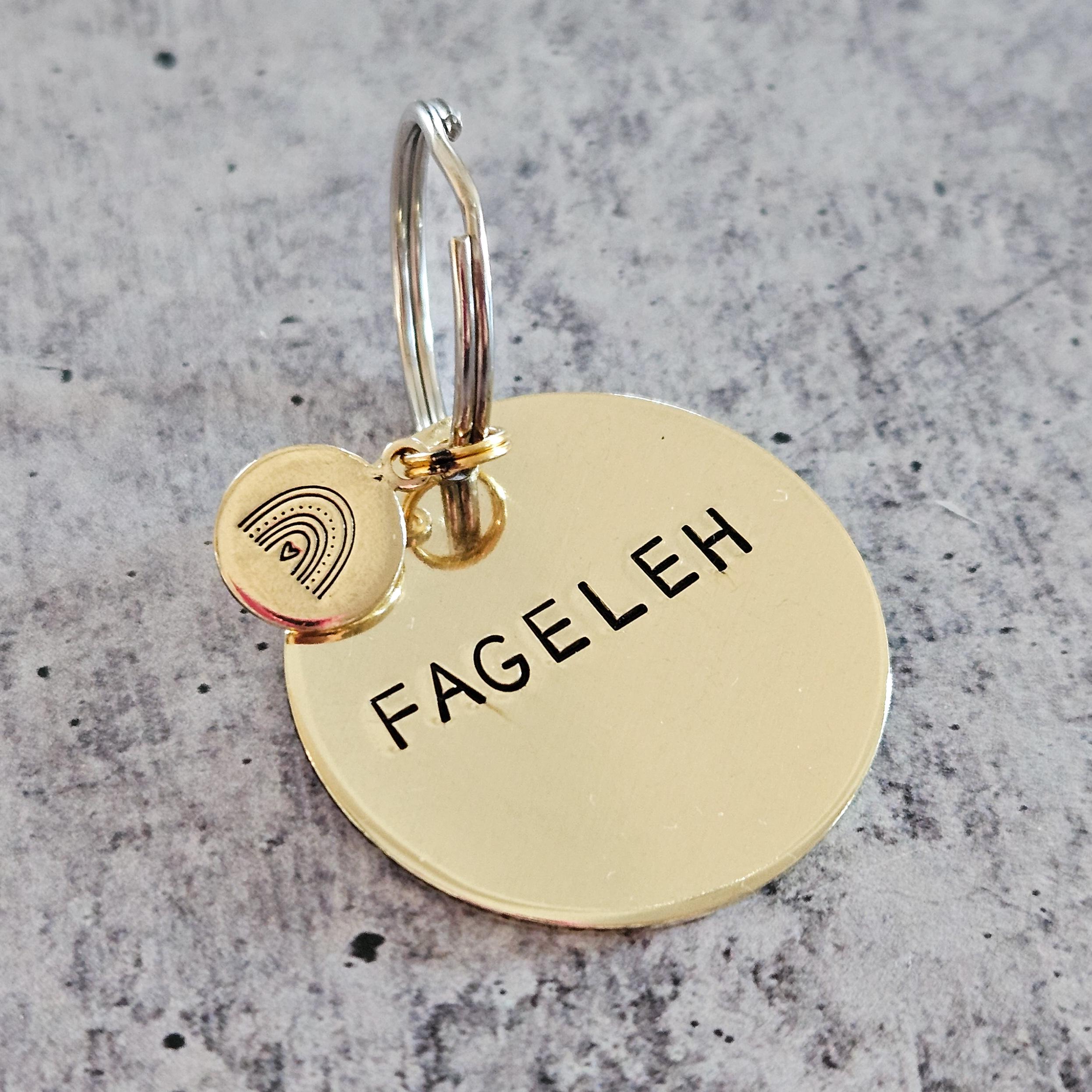 Fageleh Hand Stamped Brass Keychain for LGBTQ
