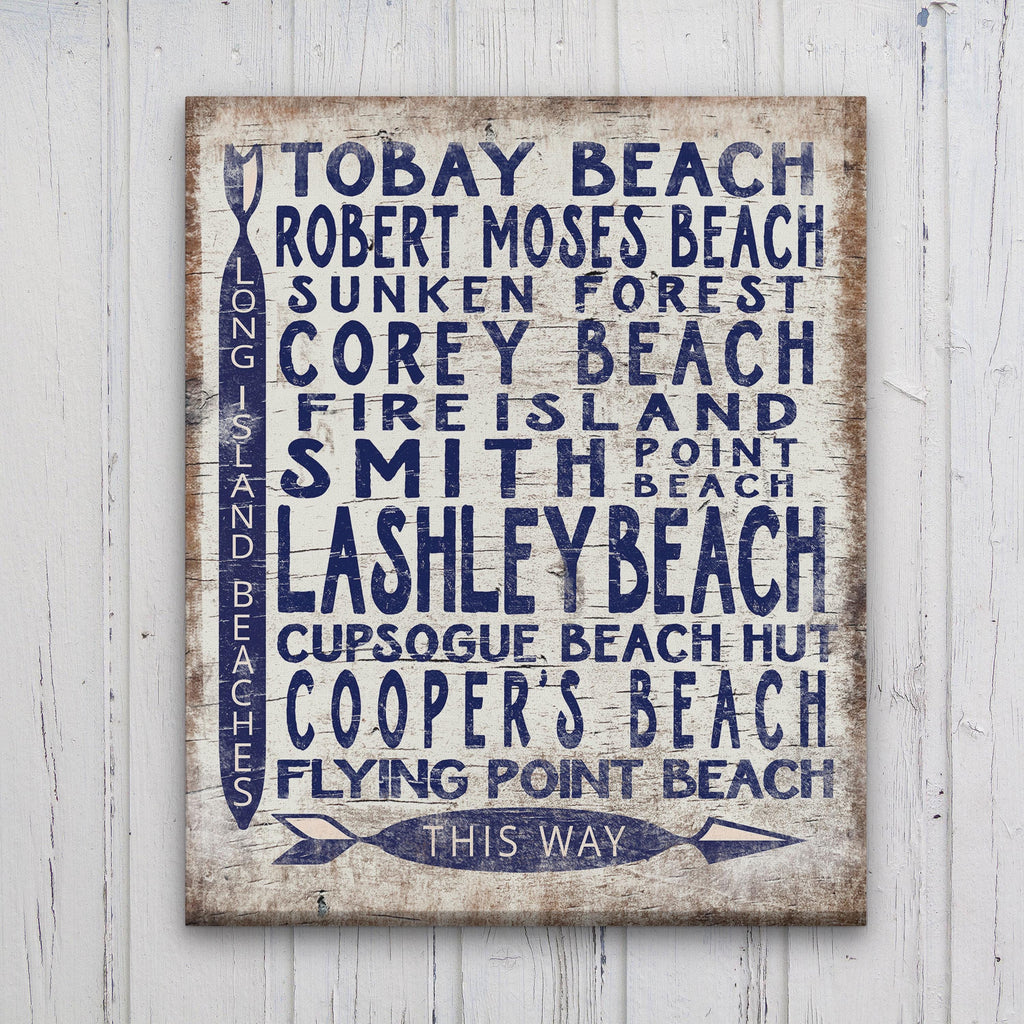 Long Island Beaches Wood-Look Arrow Sign Coastal Wall Decor