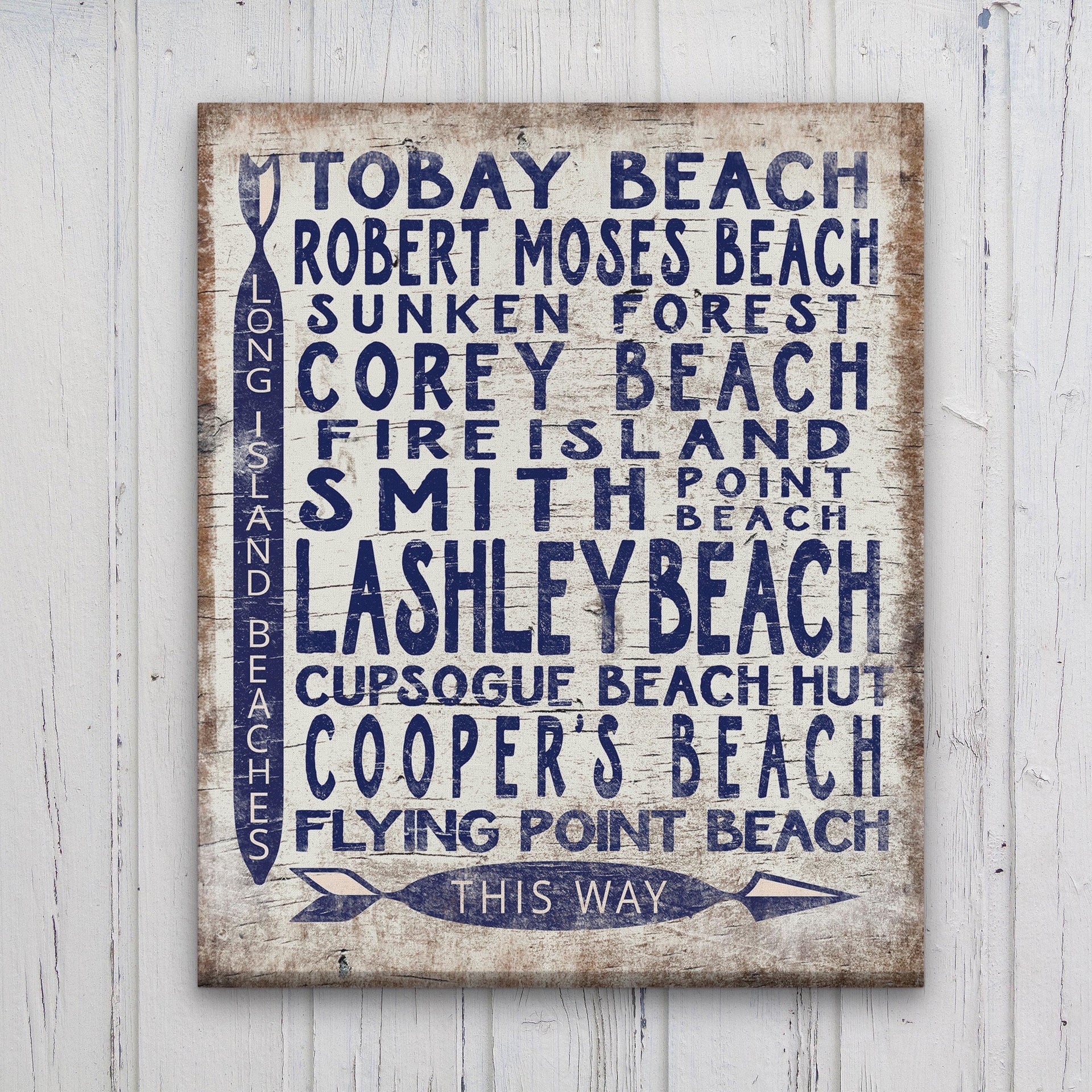 Long Island Beaches Wood-Look Arrow Sign Coastal Wall Decor