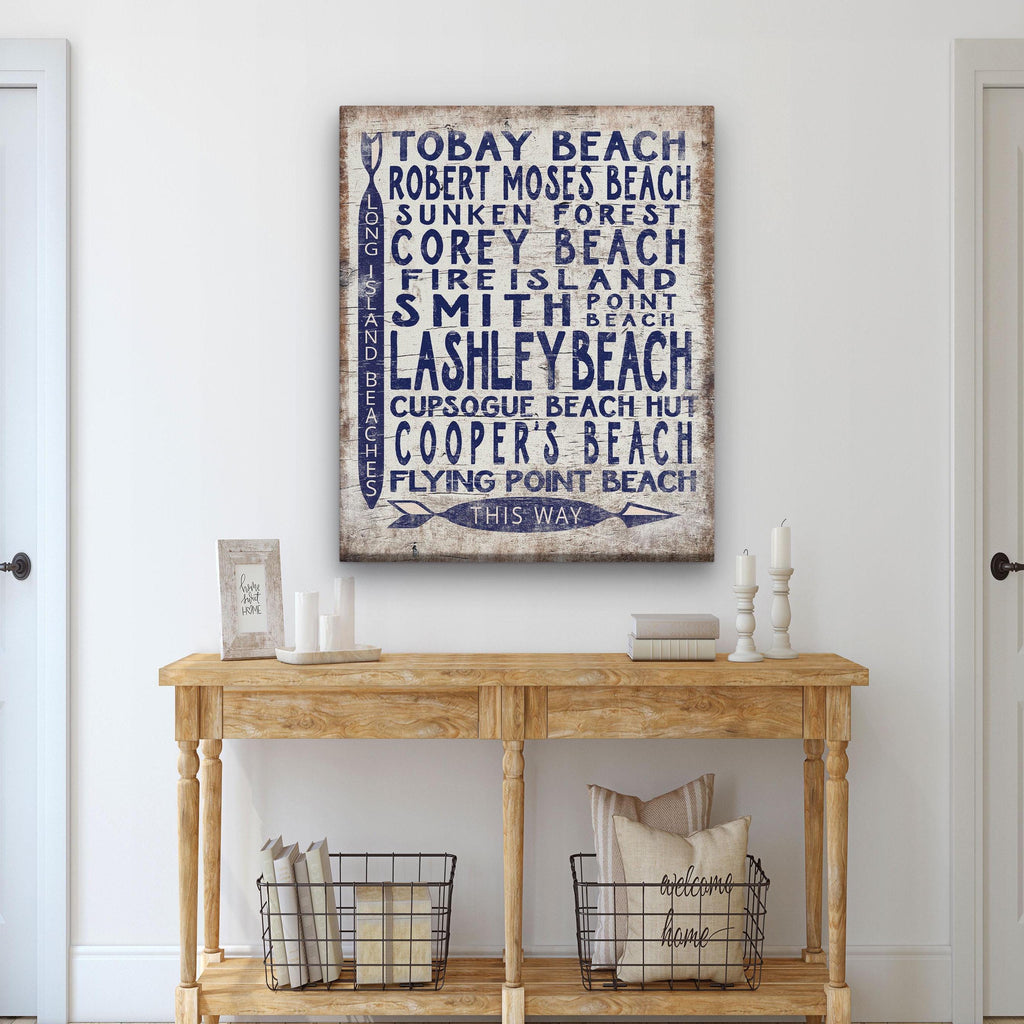 Long Island Beaches Wood-Look Arrow Sign Coastal Wall Decor