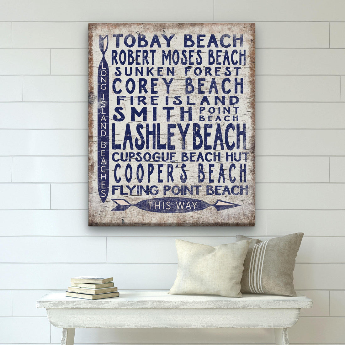 Long Island Beaches Wood-Look Arrow Sign Coastal Wall Decor