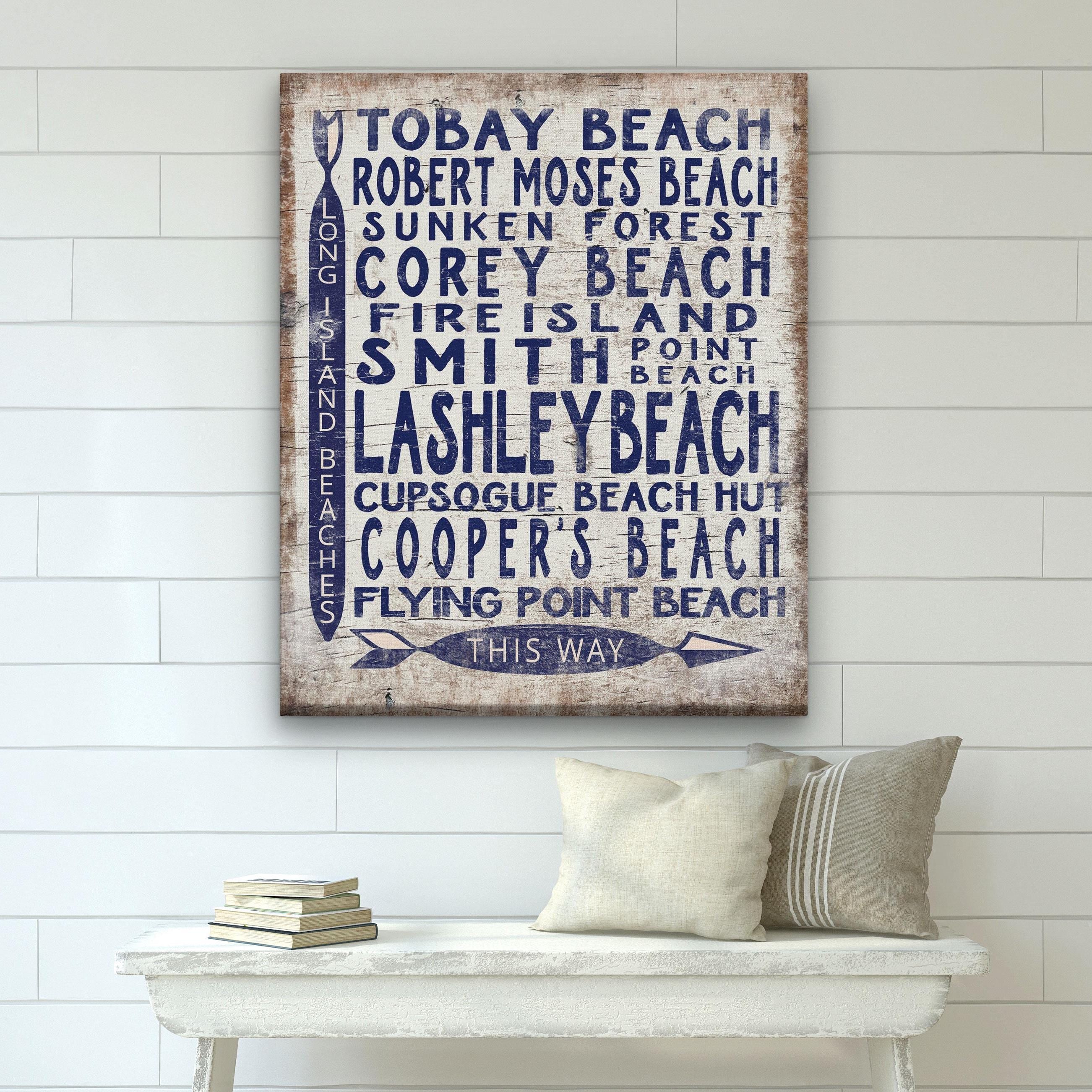 Long Island Beaches Wood-Look Arrow Sign Coastal Wall Decor