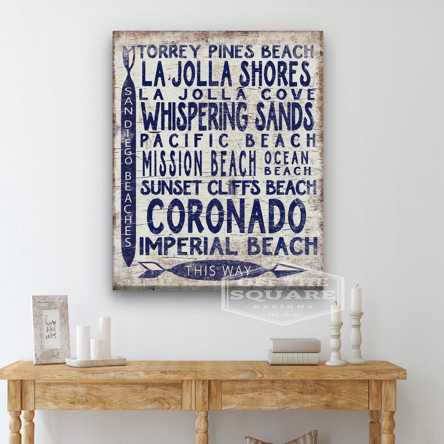 San Diego Beaches Wooden Arrow Sign, Coastal Vintage Wall Art