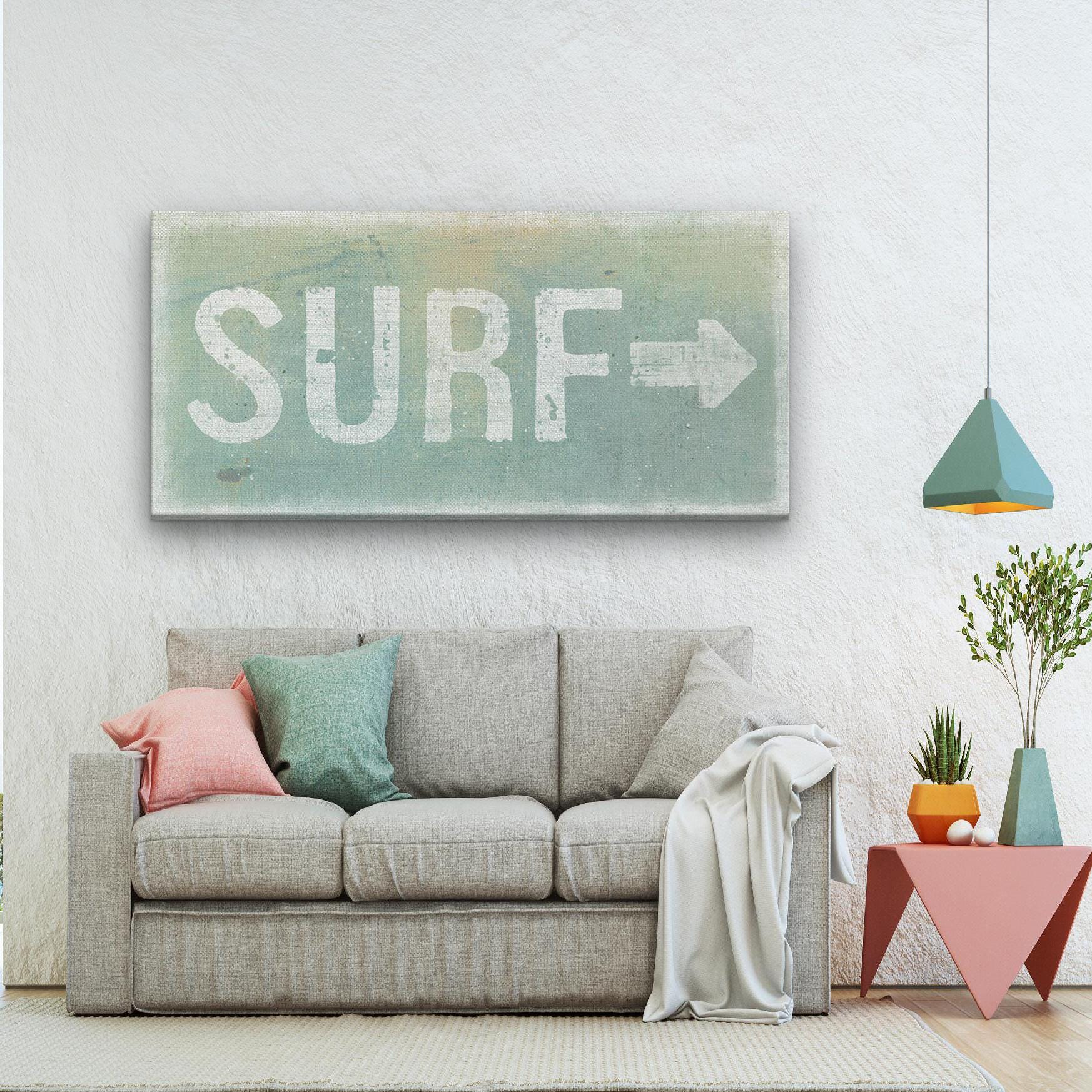 Distressed Surf Shack Canvas Sign Coastal Wall Decor Teal & Coral
