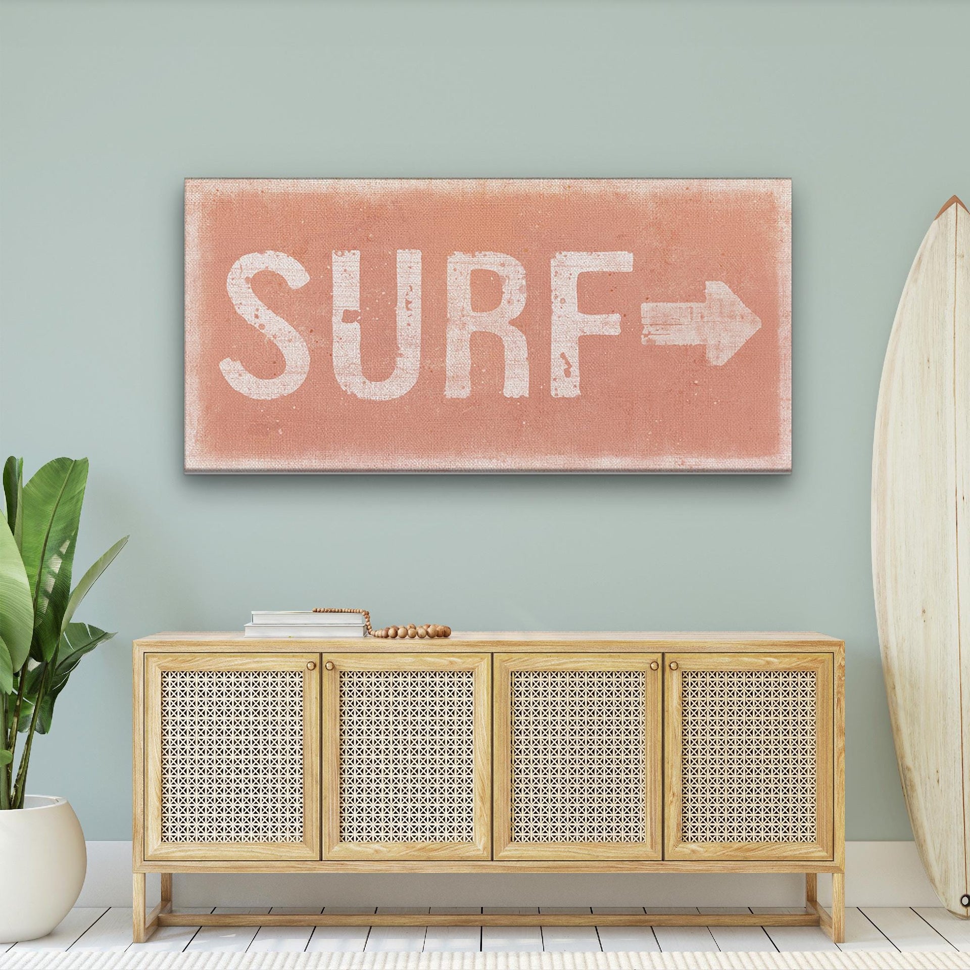 Distressed Surf Shack Canvas Sign Coastal Wall Decor Teal & Coral