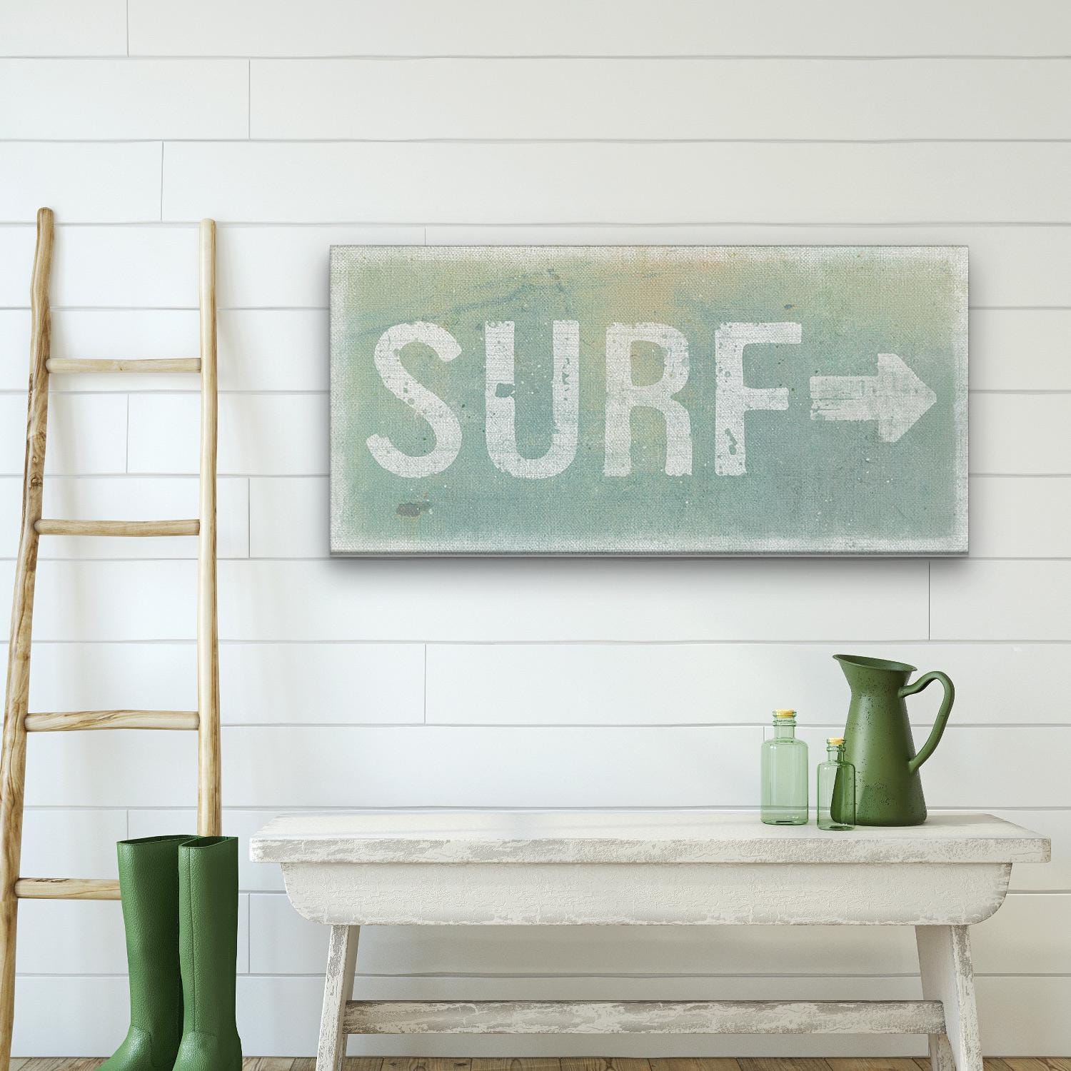 Distressed Surf Shack Canvas Sign Coastal Wall Decor Teal & Coral